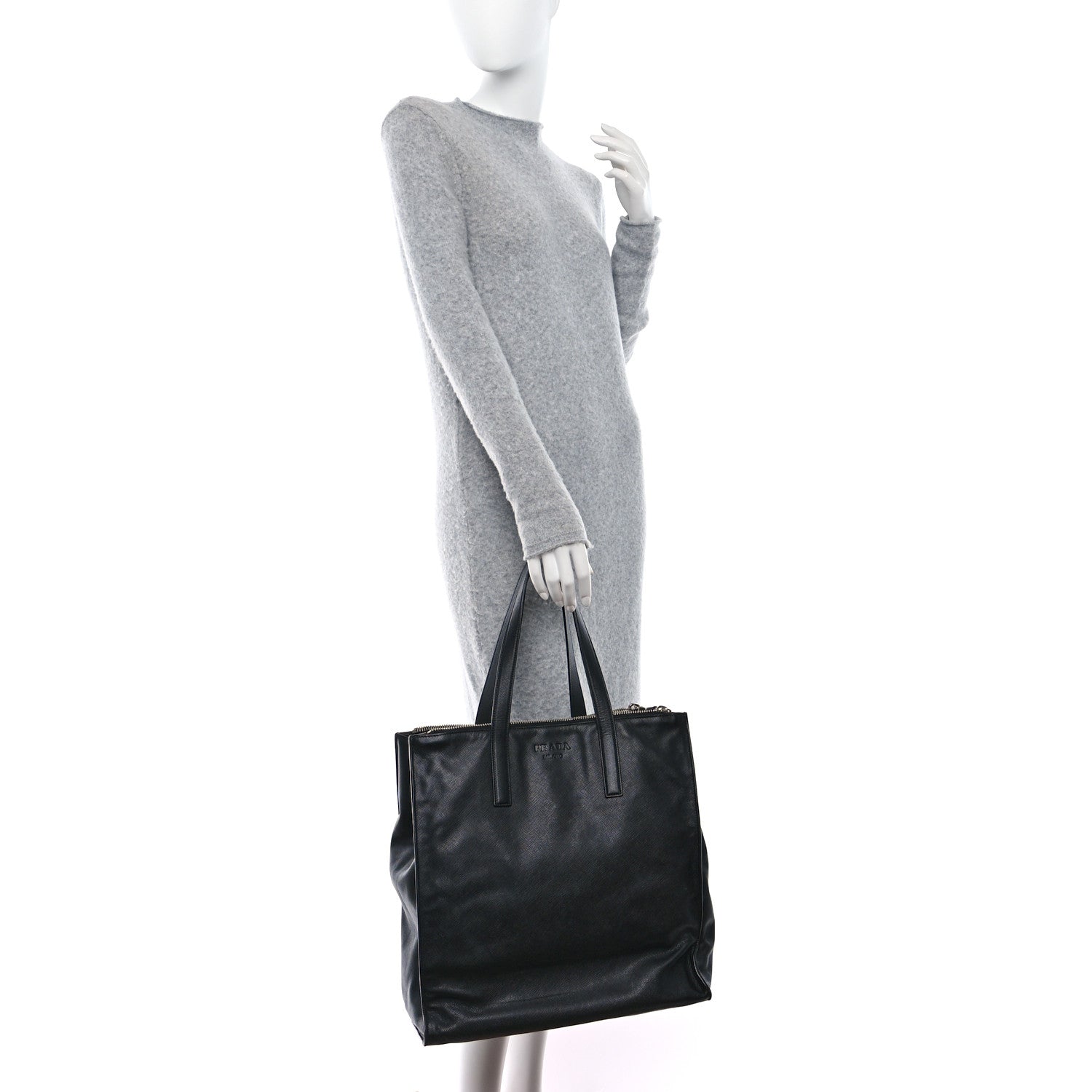 Prada Double Zip Saffiano Tote Black 2 of 10