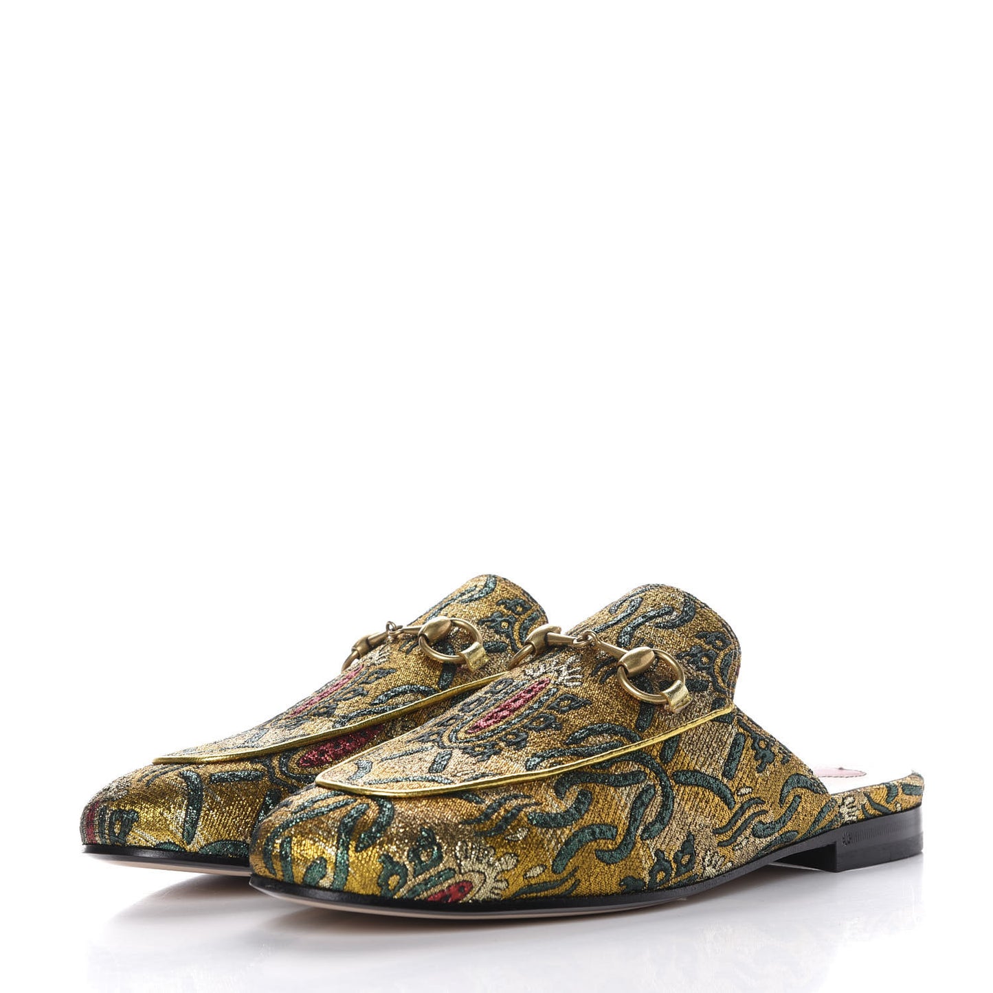 Iridescent Brocade Womens Princetown Slippers 36 Gold Multicolor