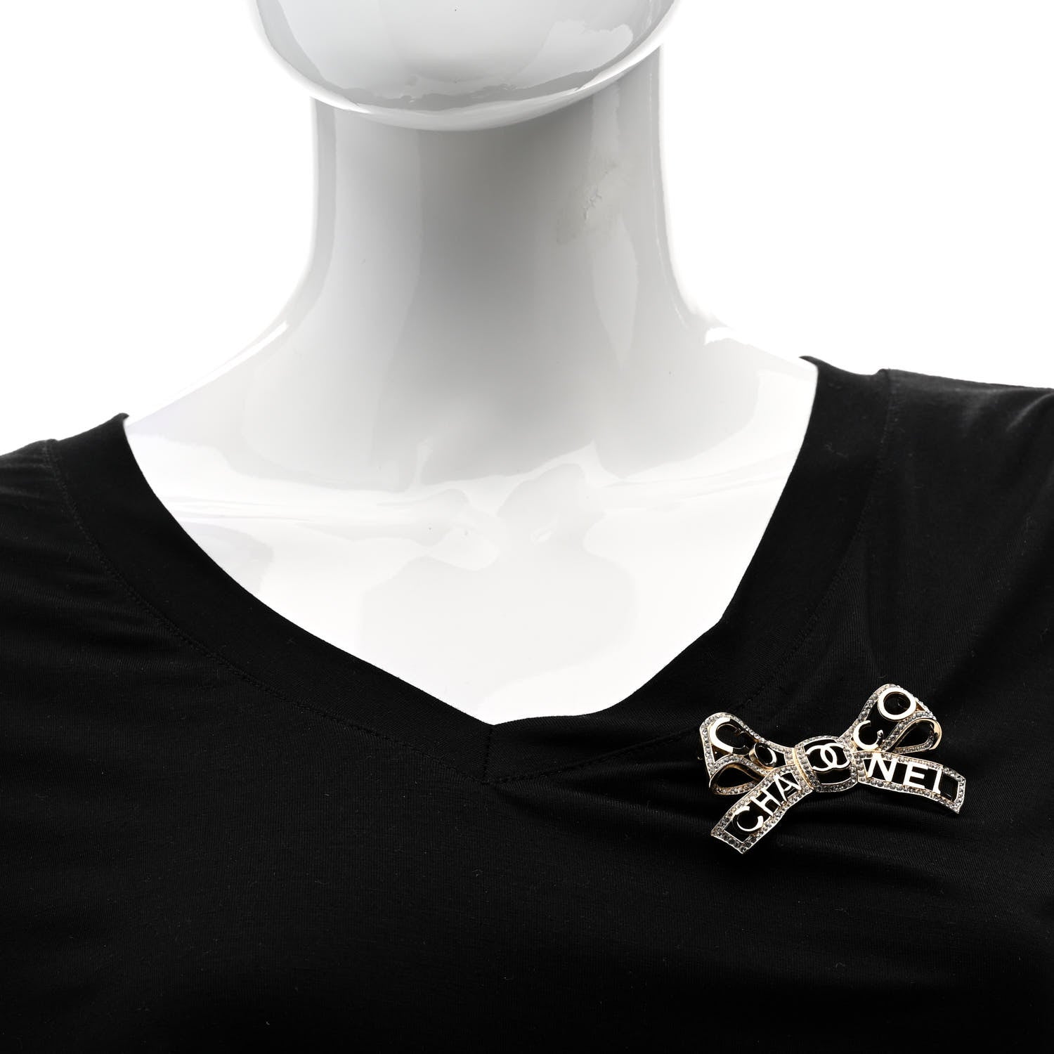 Chanel Metal Crystal Bow-tiful CC Brooch Gold 2 of 5