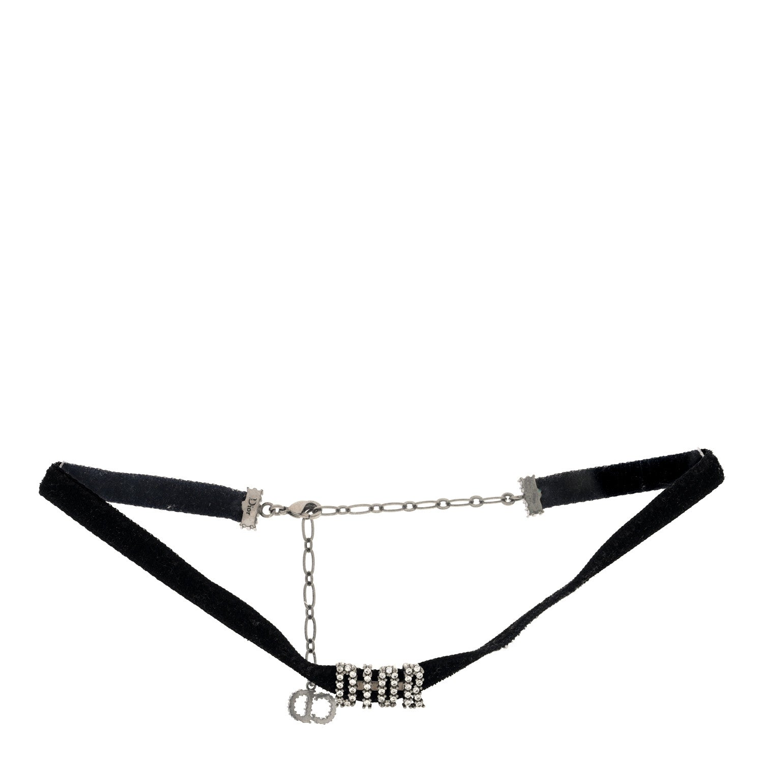 Christian Dior Velvet Crystal DIOR Choker Necklace Black 3 of 5