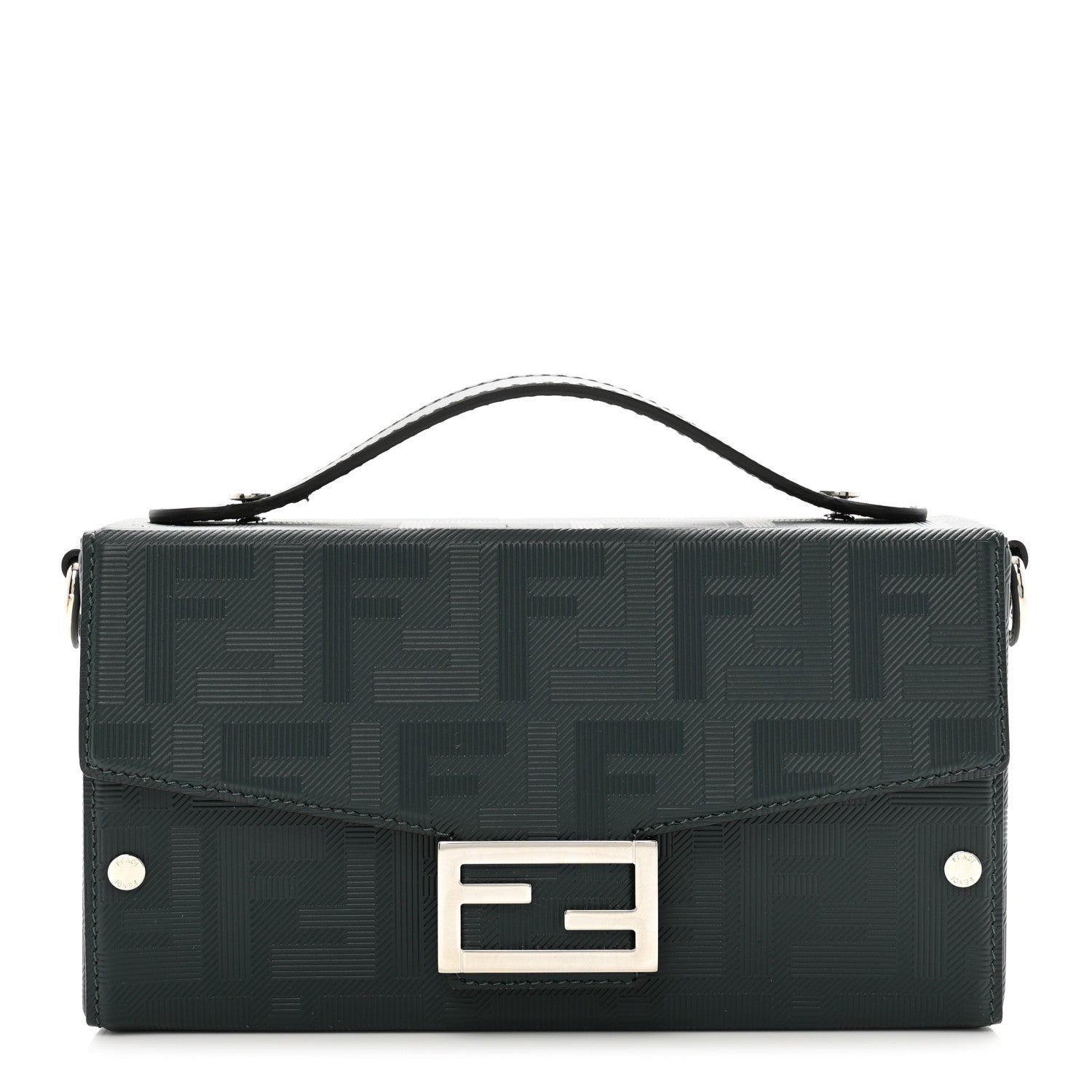 Fendi Vitello King FF Lines Embossed Baguette Soft Trunk Verde Inglese 1 of 10