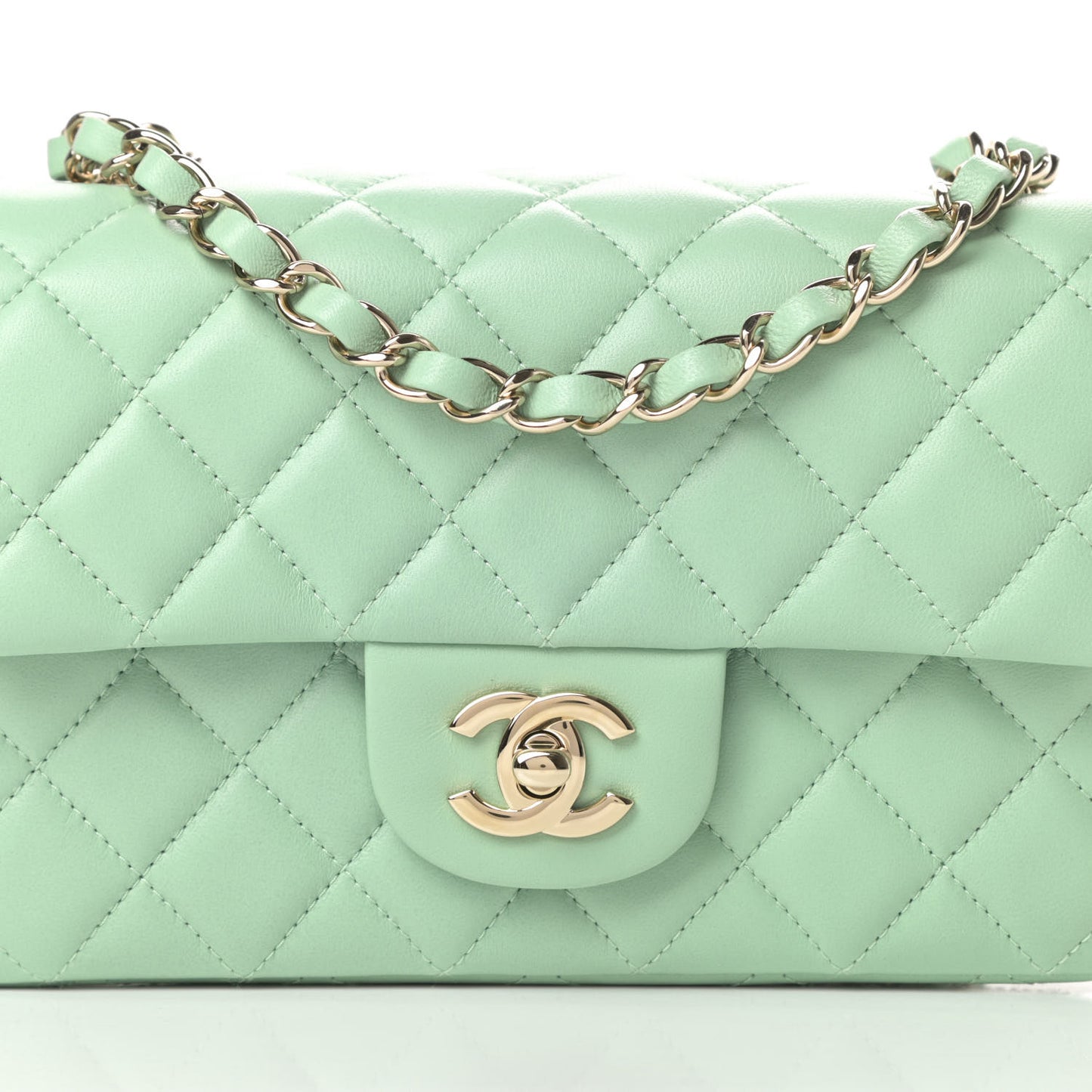 Lambskin Quilted Mini Rectangular Flap Light Green