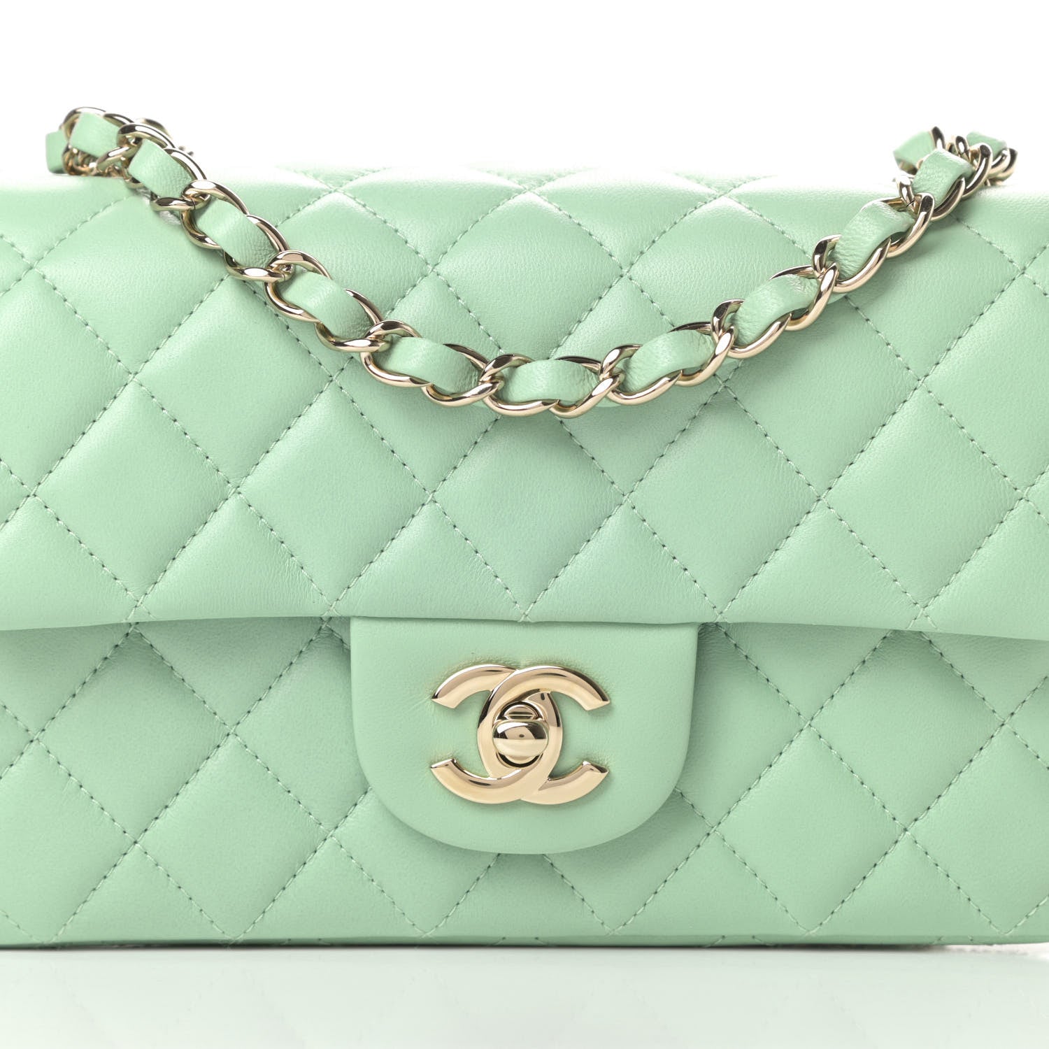 Chanel Lambskin Quilted Mini Rectangular Flap Light Green 8 of 11