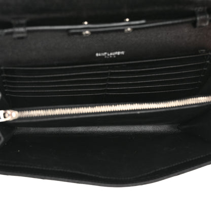 Saint Laurent Grain De Poudre Matelasse Chevron Monogram Chain Wallet Black 5 of 14