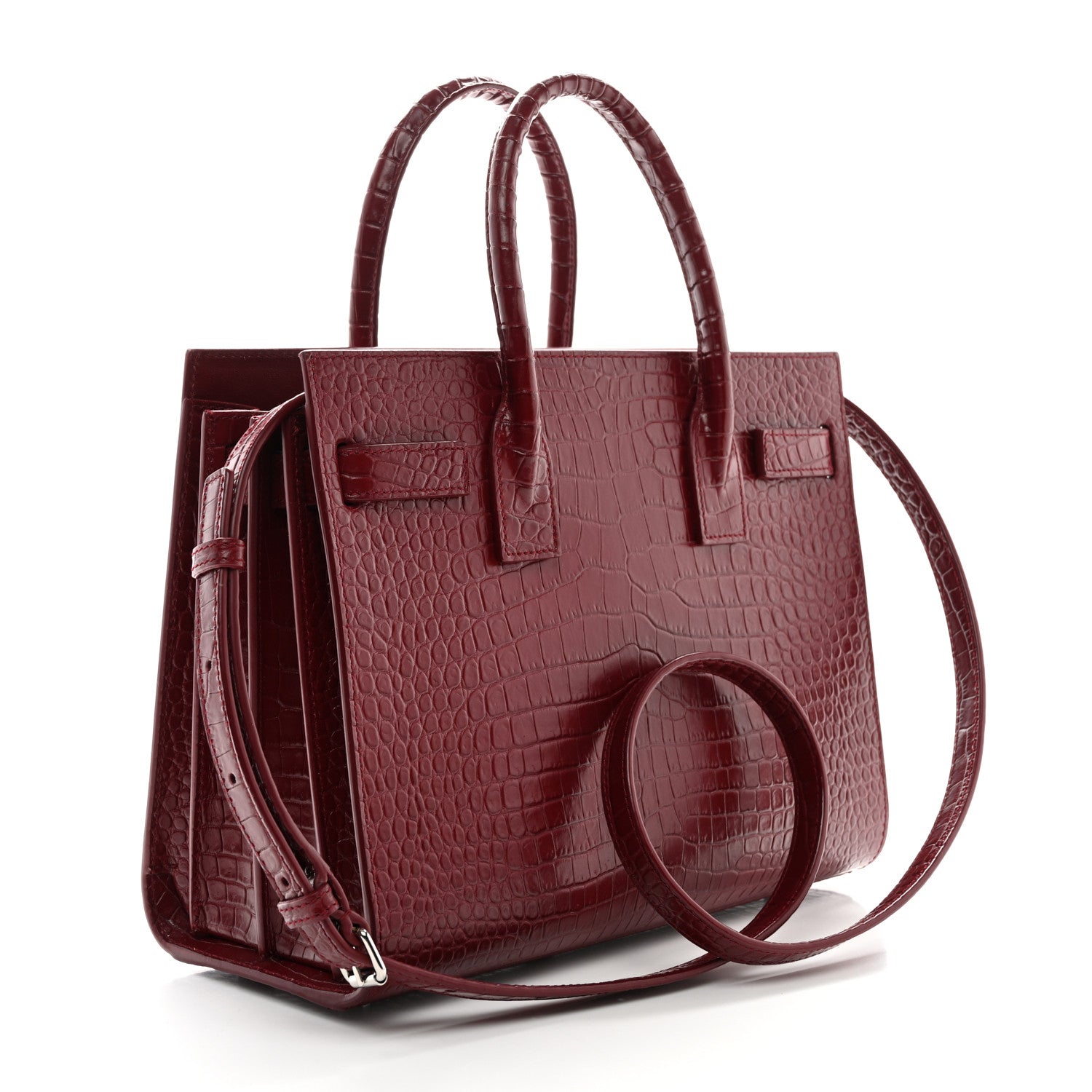 Saint Laurent Calfskin Crocodile Embossed Baby Sac De Jour Red 3 of 10