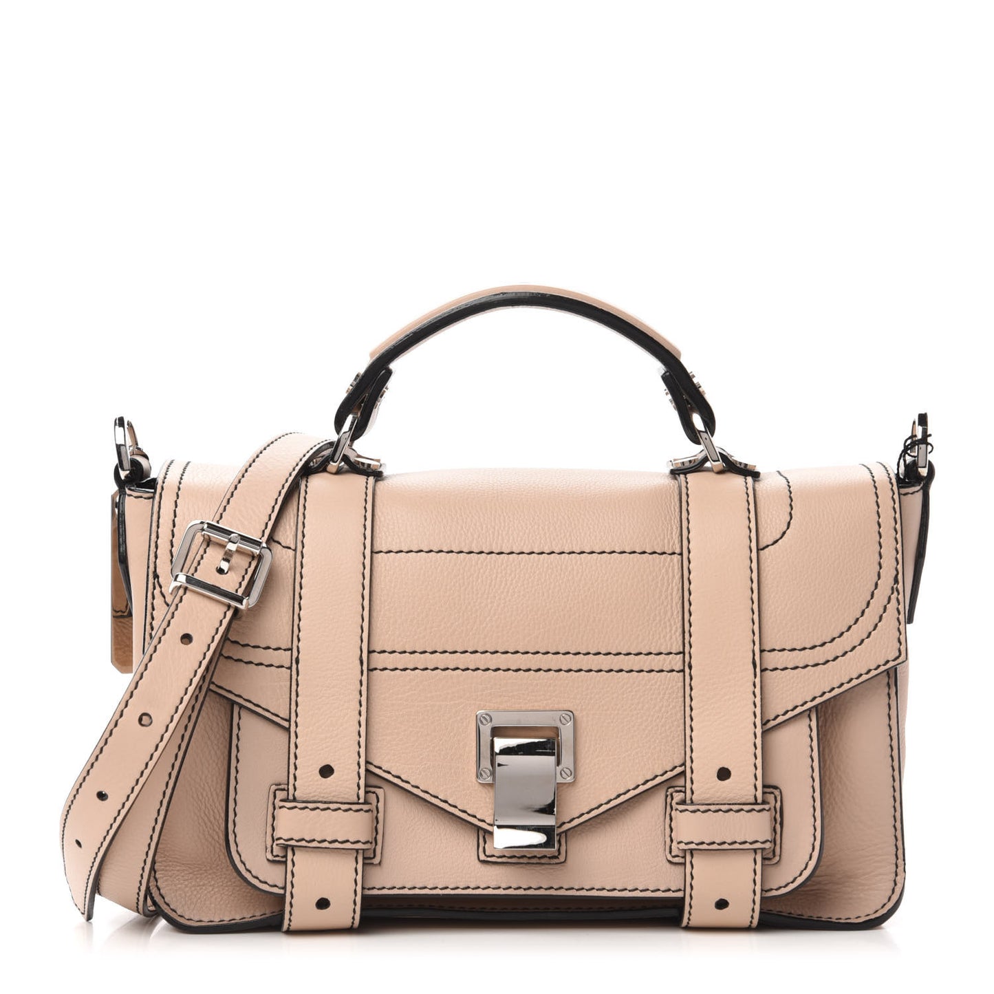 Grained Calfskin Medium Contrast Stitch PS1 Satchel Sand