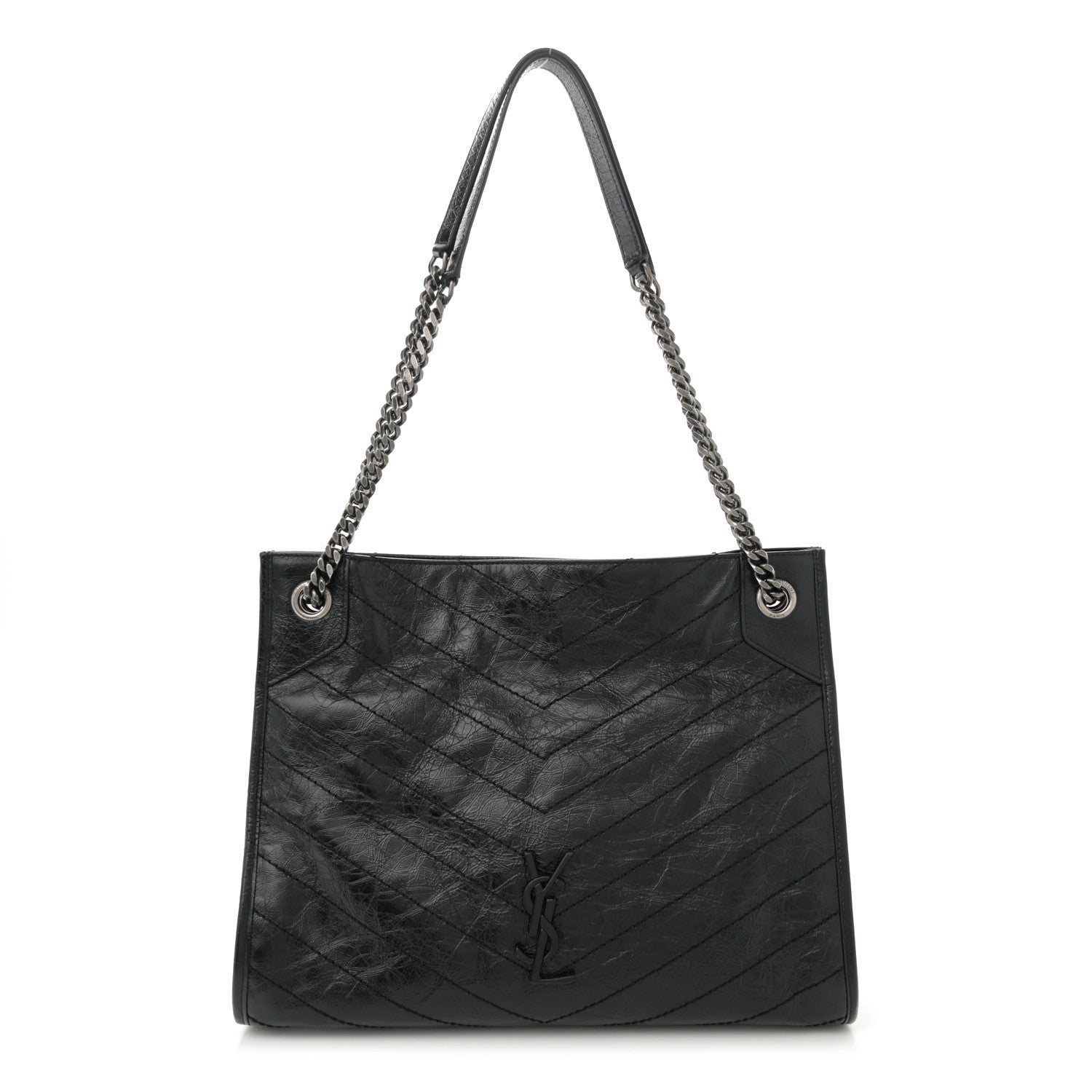Saint Laurent Crinkled Calfskin Matelasse Monogram Medium Niki Shopper Tote Black 1 of 10