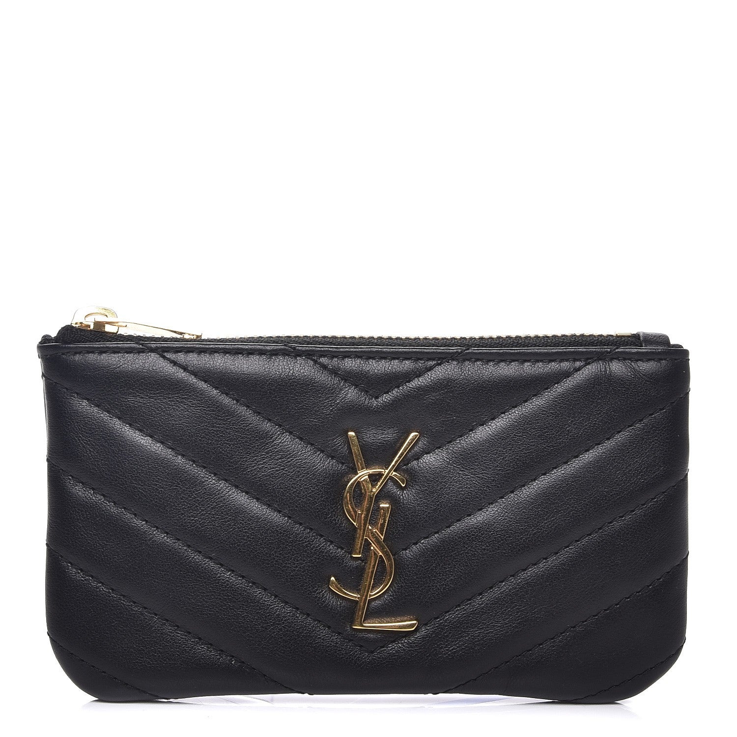 Saint Laurent Calfskin Matelasse Monogram Key Pouch Black 1 of 8