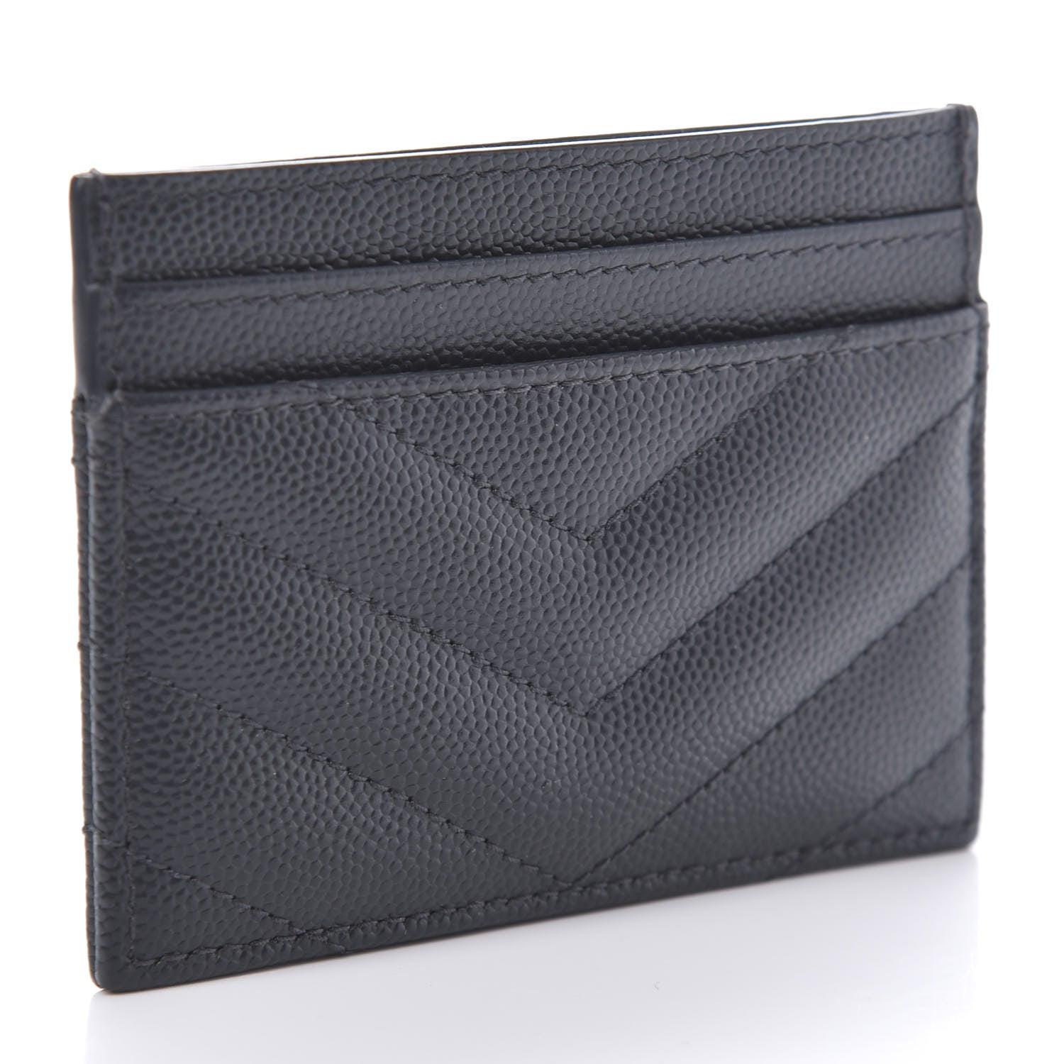 Saint Laurent Grain De Poudre Matelasse Chevron Monogram Credit Card Case Algae 3 of 7