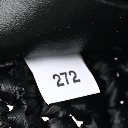 Prada Yarn Raffia Effect Crochet Logo Embroidered Tote Bag Black 7 of 12