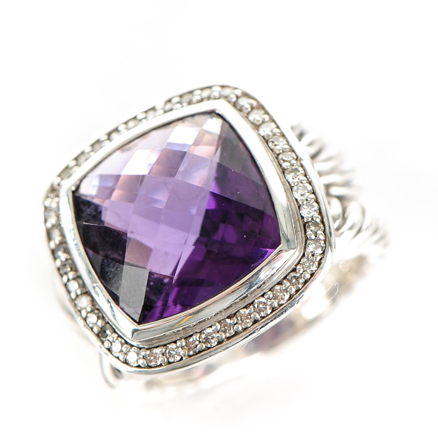 Sterling Silver Diamond Amethyst 14mm Albion Ring 54 7