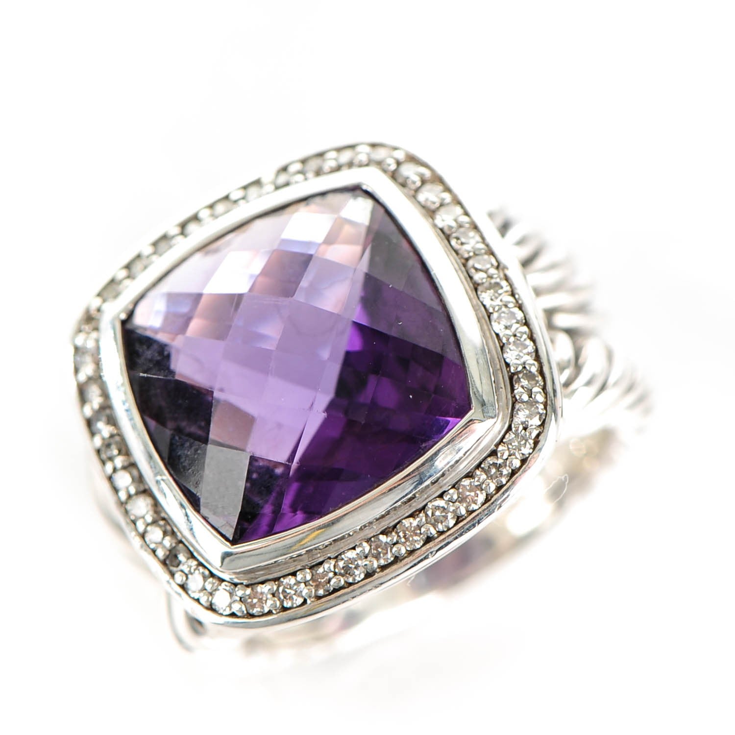 David Yurman Sterling Silver Diamond Amethyst 14mm Albion Ring 54 7 6 of 7
