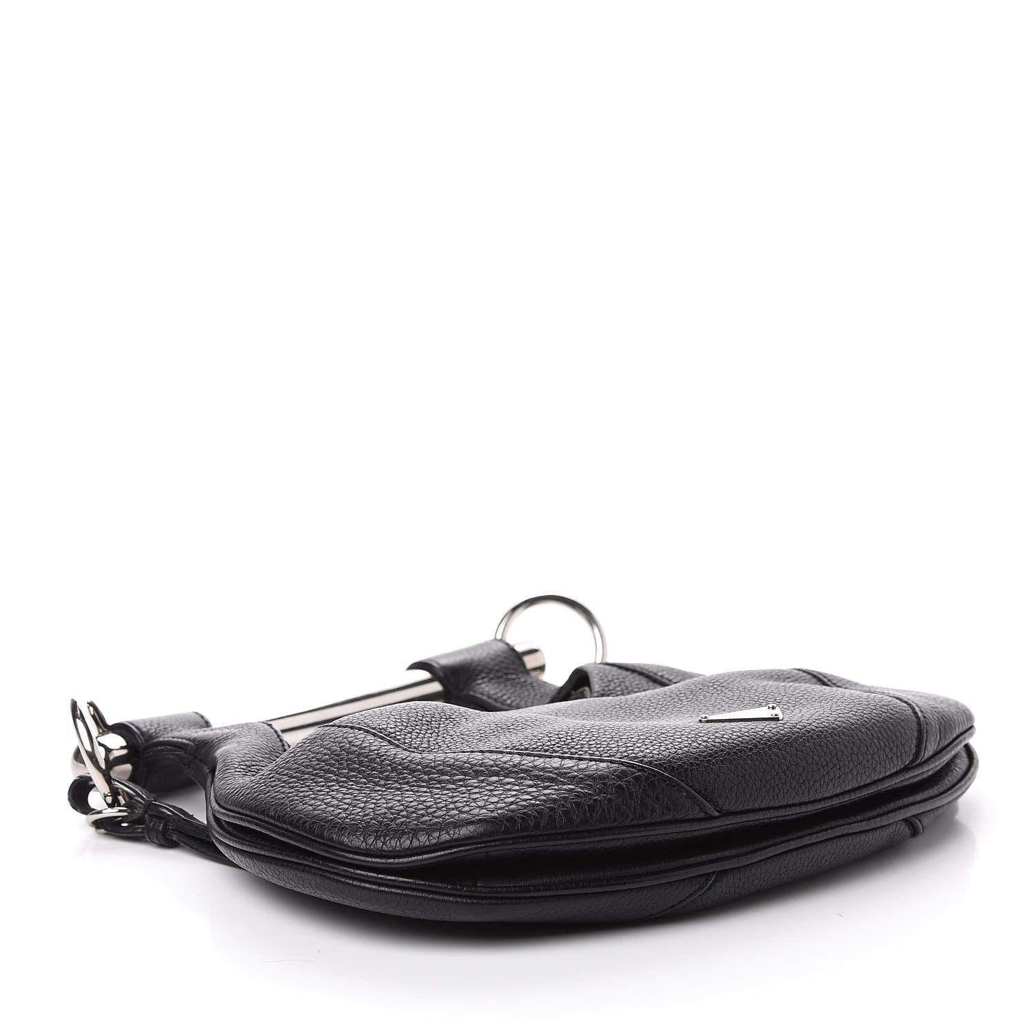 Prada Vitello Daino Metal Bar Top Handle Shoulder Bag Black 4 of 15