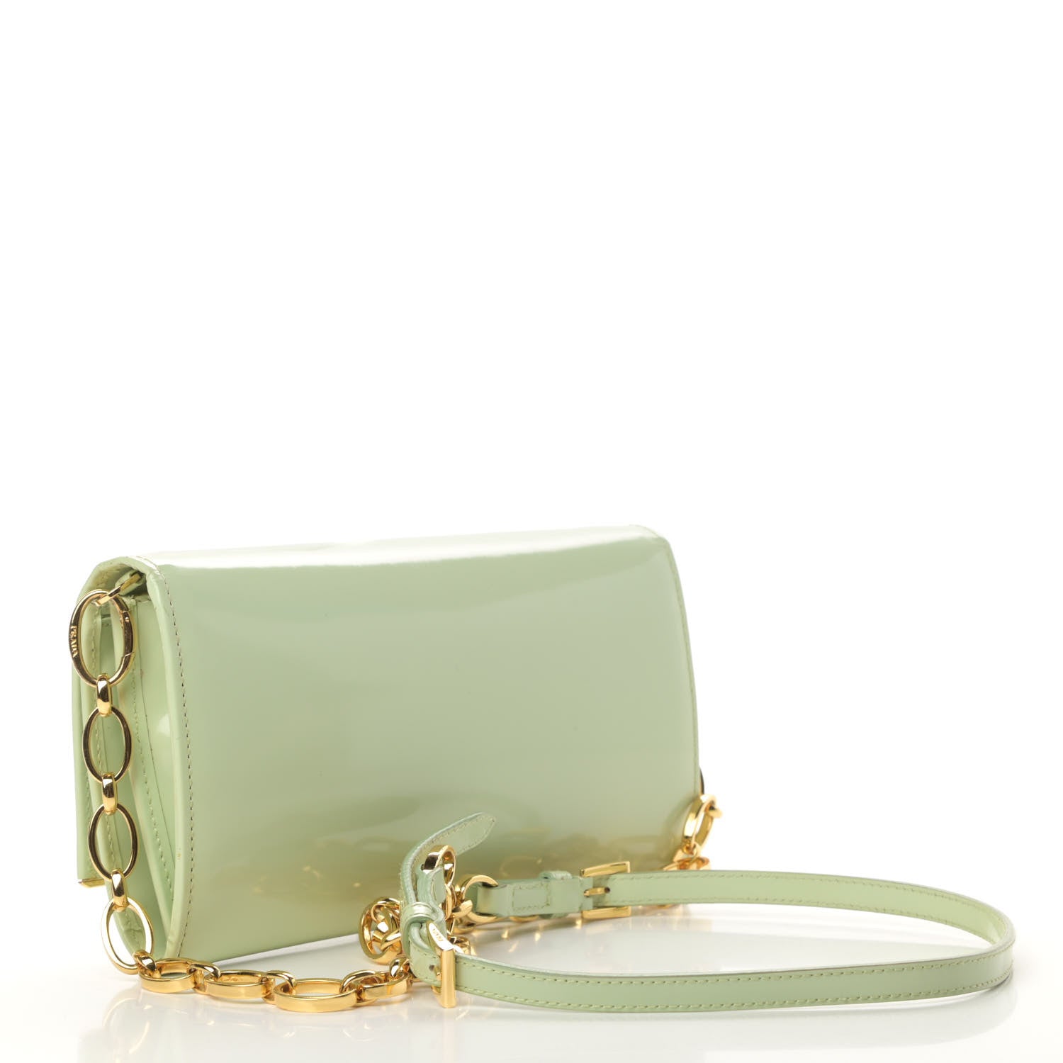 Prada Vernice Metal Bar Chain Wallet Light Green 3 of 16