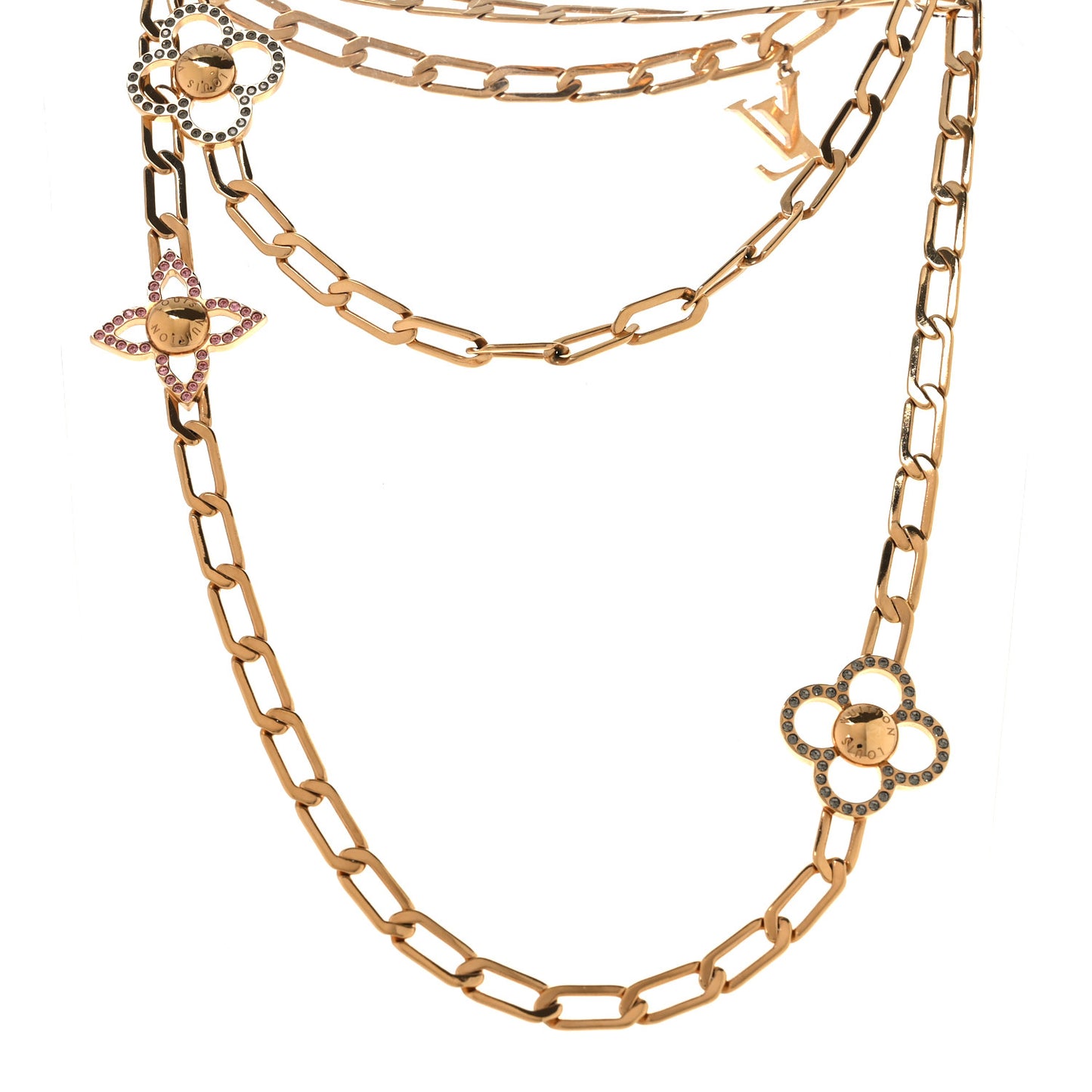 Monogram Multicolor Swarovski Crystal Flower Power Sautoir Necklace Gold