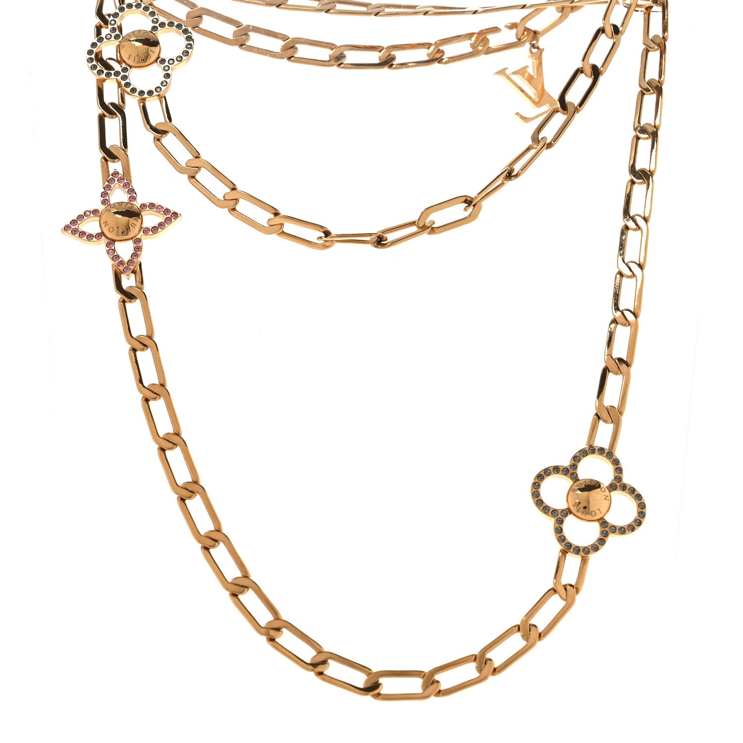 Louis Vuitton Monogram Multicolor Swarovski Crystal Flower Power Sautoir Necklace Gold 1 of 5