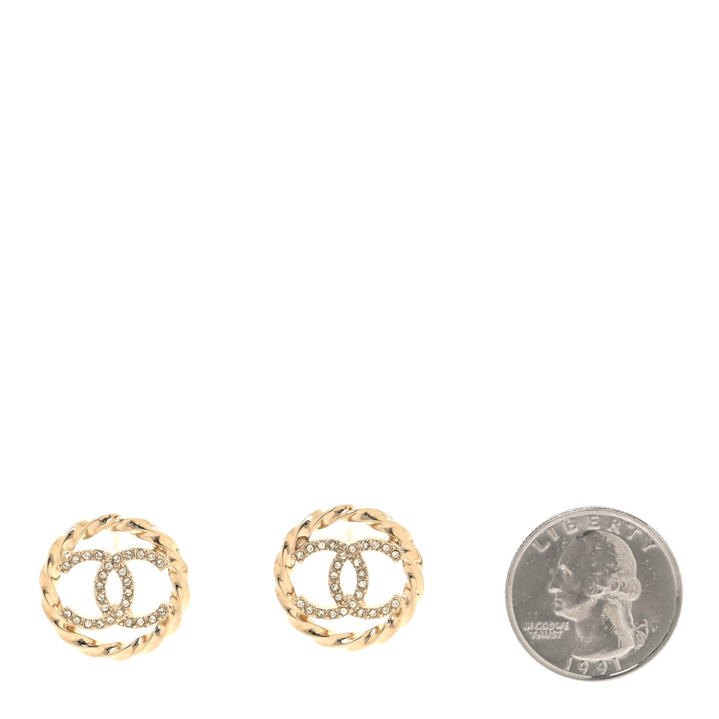 Metal Twist Crystal CC Earrings Gold