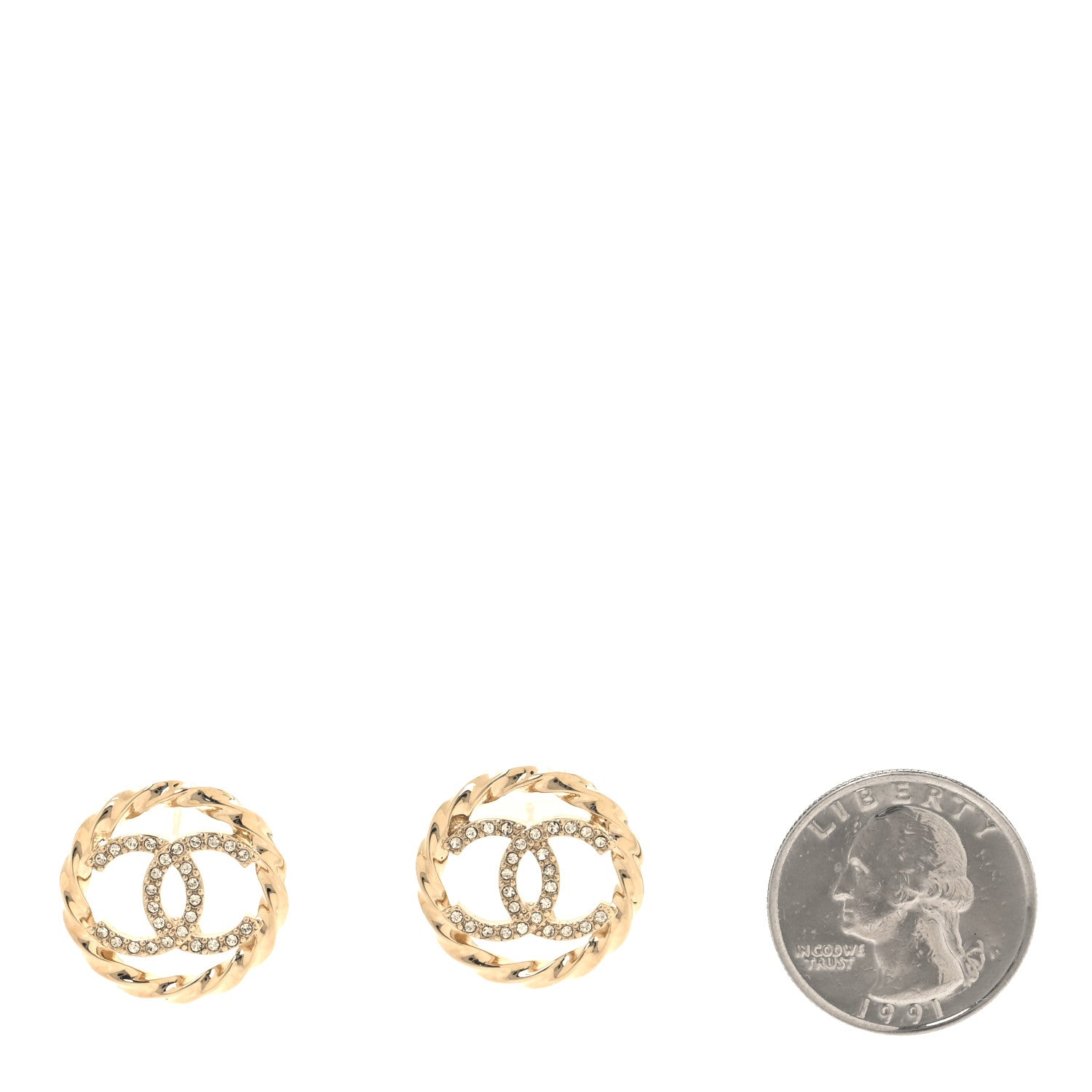 Chanel Metal Twist Crystal CC Earrings Gold 2 of 5