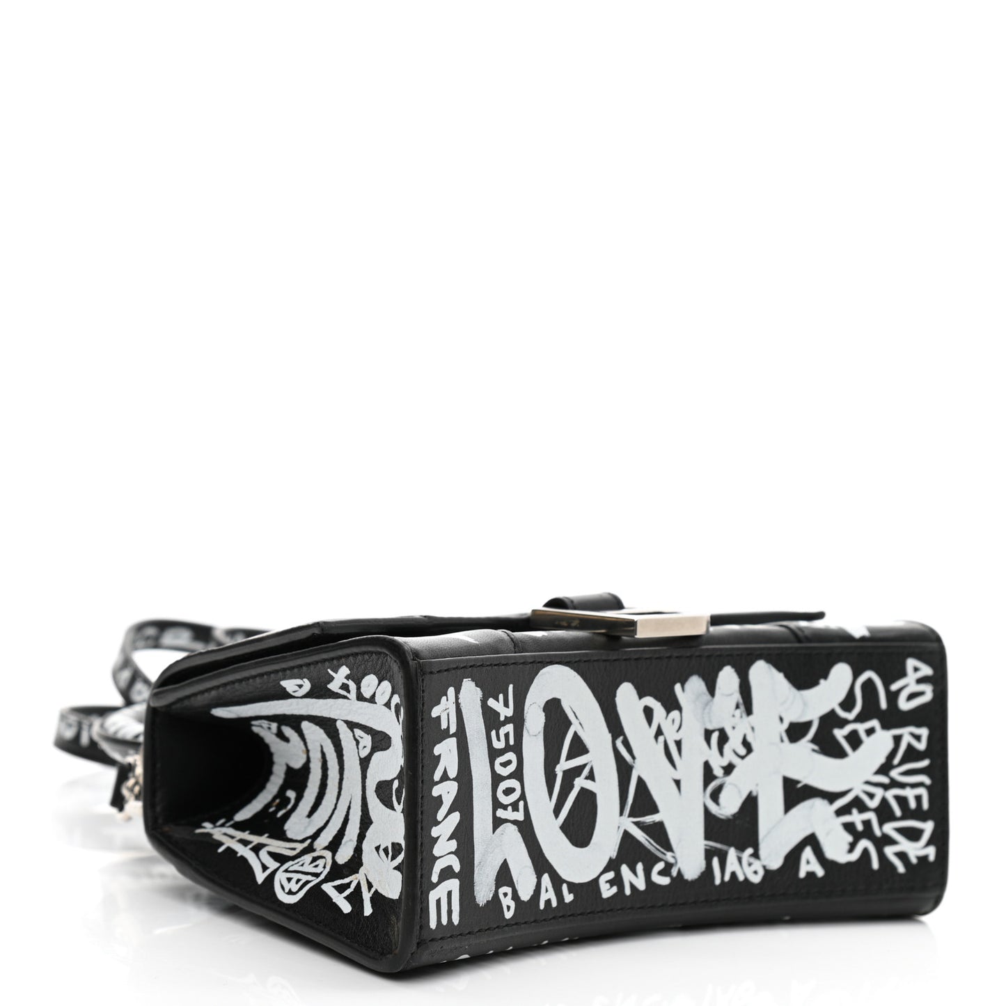 Smooth Calfskin Graffiti Hourglass Top Handle Bag XS Black White