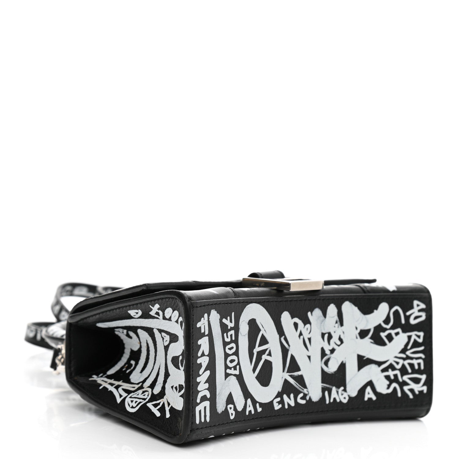 Balenciaga Smooth Calfskin Graffiti Hourglass Top Handle Bag XS Black White 4 of 10