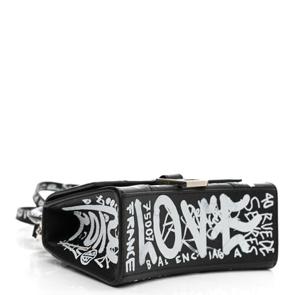 Balenciaga Smooth Calfskin Graffiti Hourglass Top Handle Bag XS Black White 4 of 10