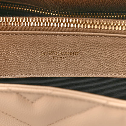 Saint Laurent Grain De Poudre Matelasse Chevron Monogram Shopping Bag Dark Beige 7 of 10
