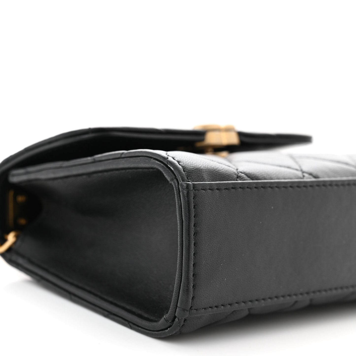 Lambskin Enamel Quilted Top Handle Flap With Chain Black