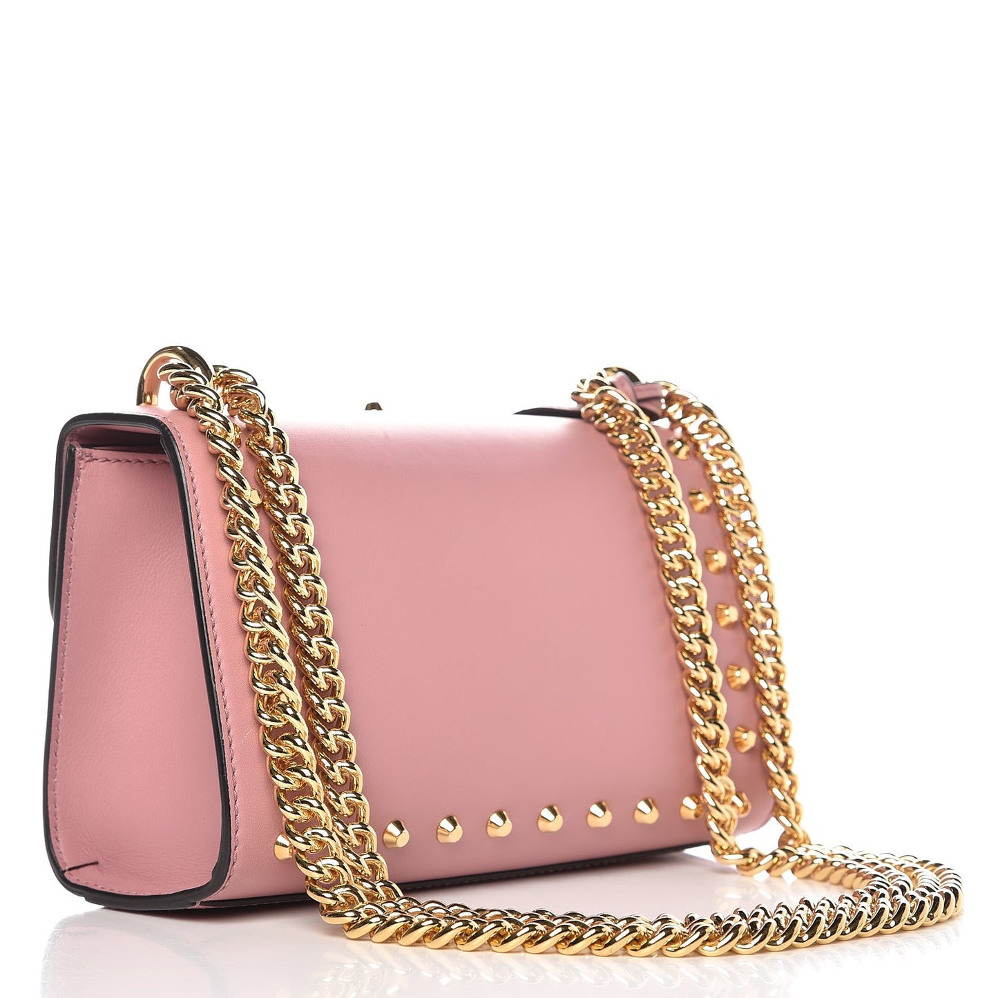 Calfskin Studded Small Padlock Shoulder Bag Carmine Rose