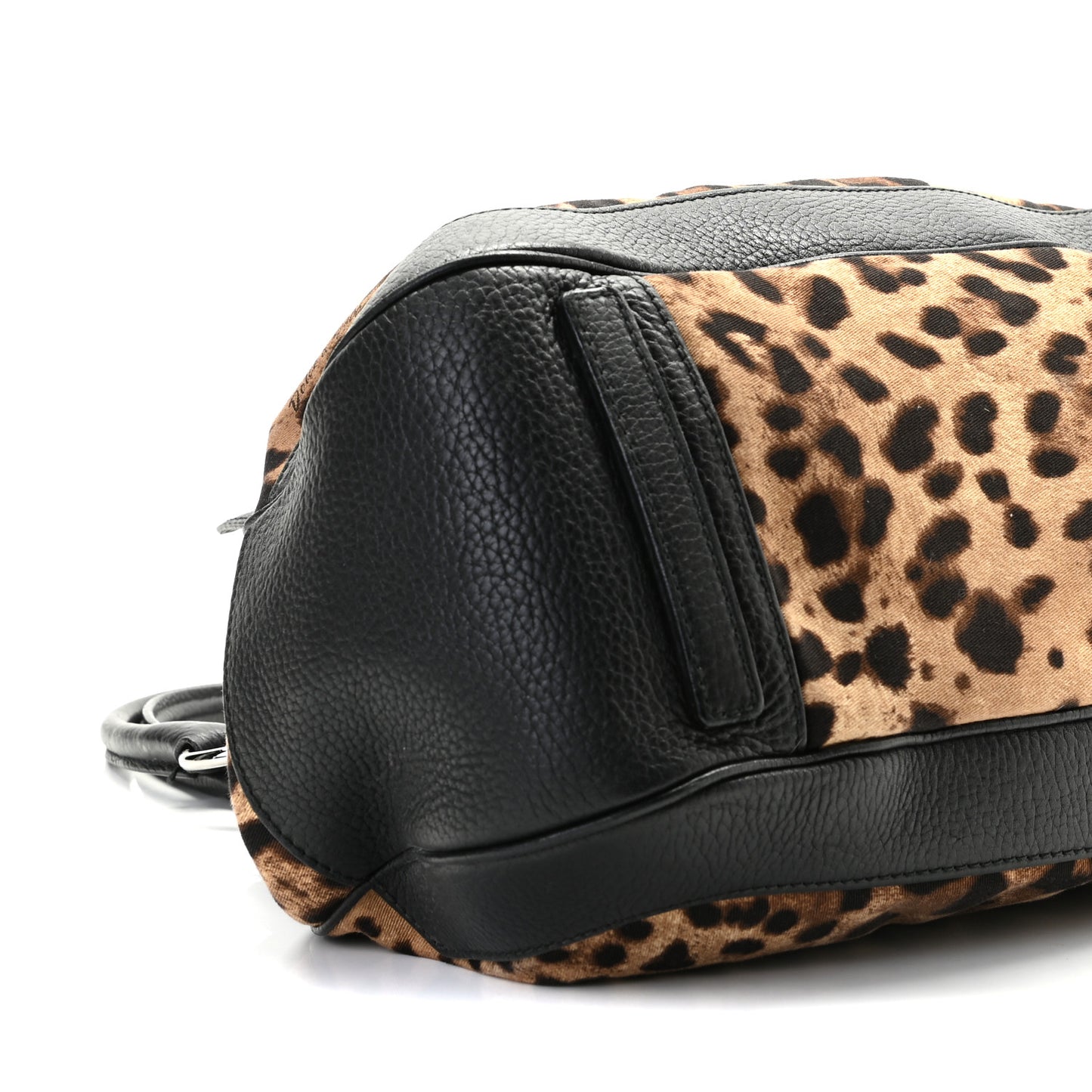 Calfskin Canvas Leopard Print Animalier Shoulder Bag Black
