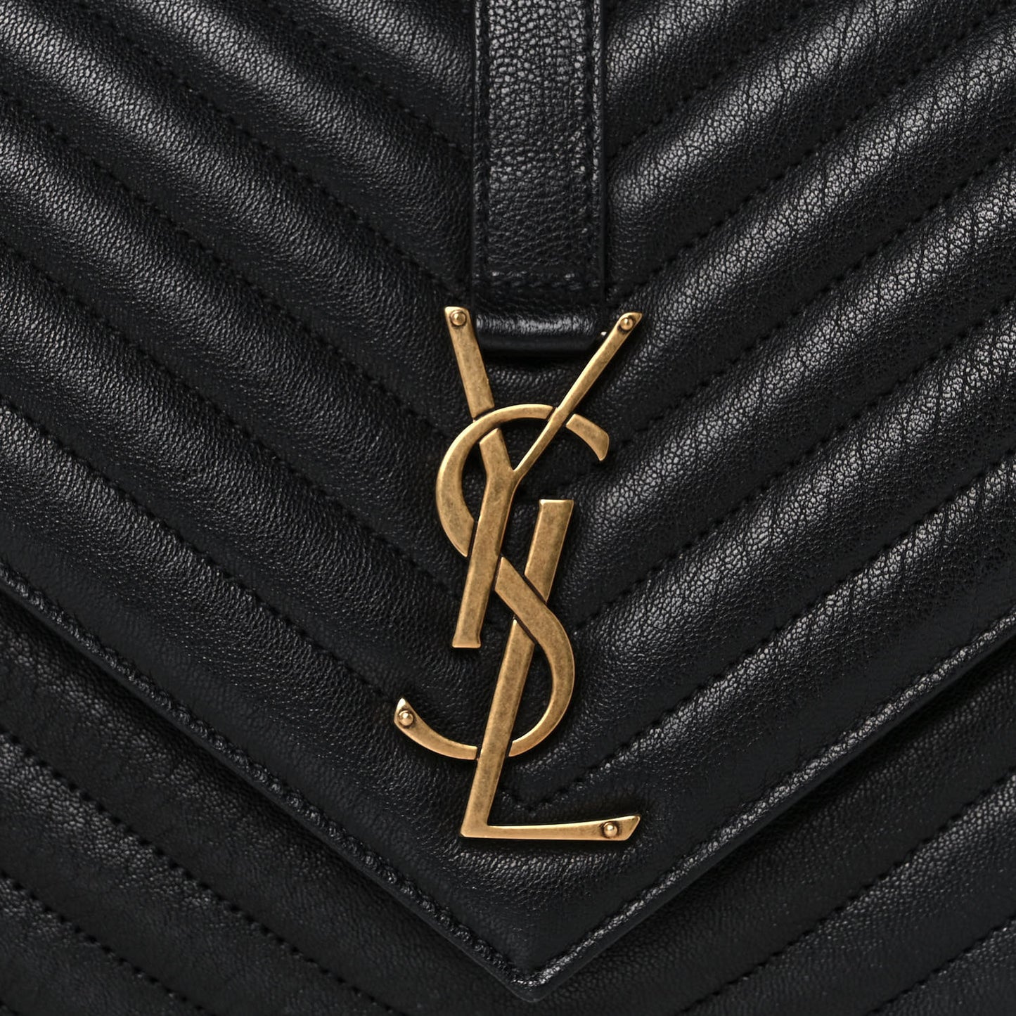 Sheepskin Matelasse Chevron Monogram Large College Satchel Black