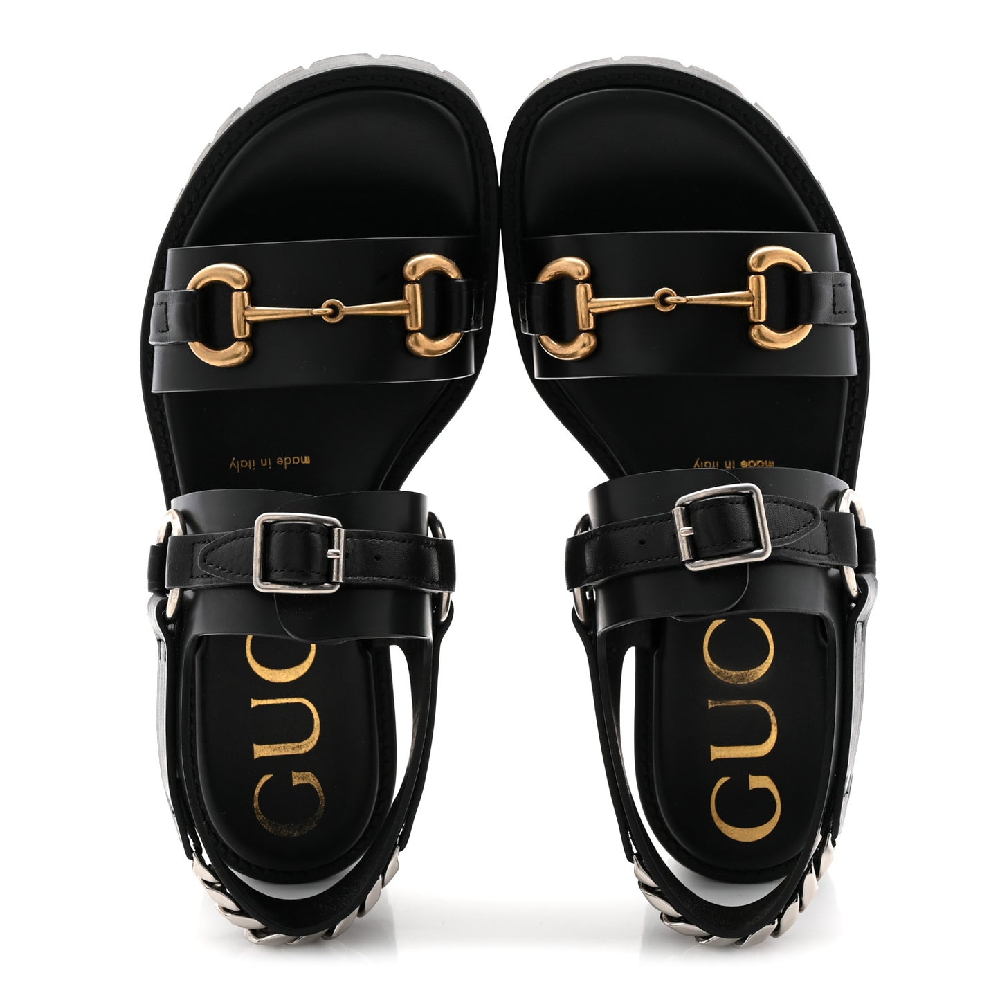 Calfskin Horsebit Bria Lug Sole Sandals 35.5 Black