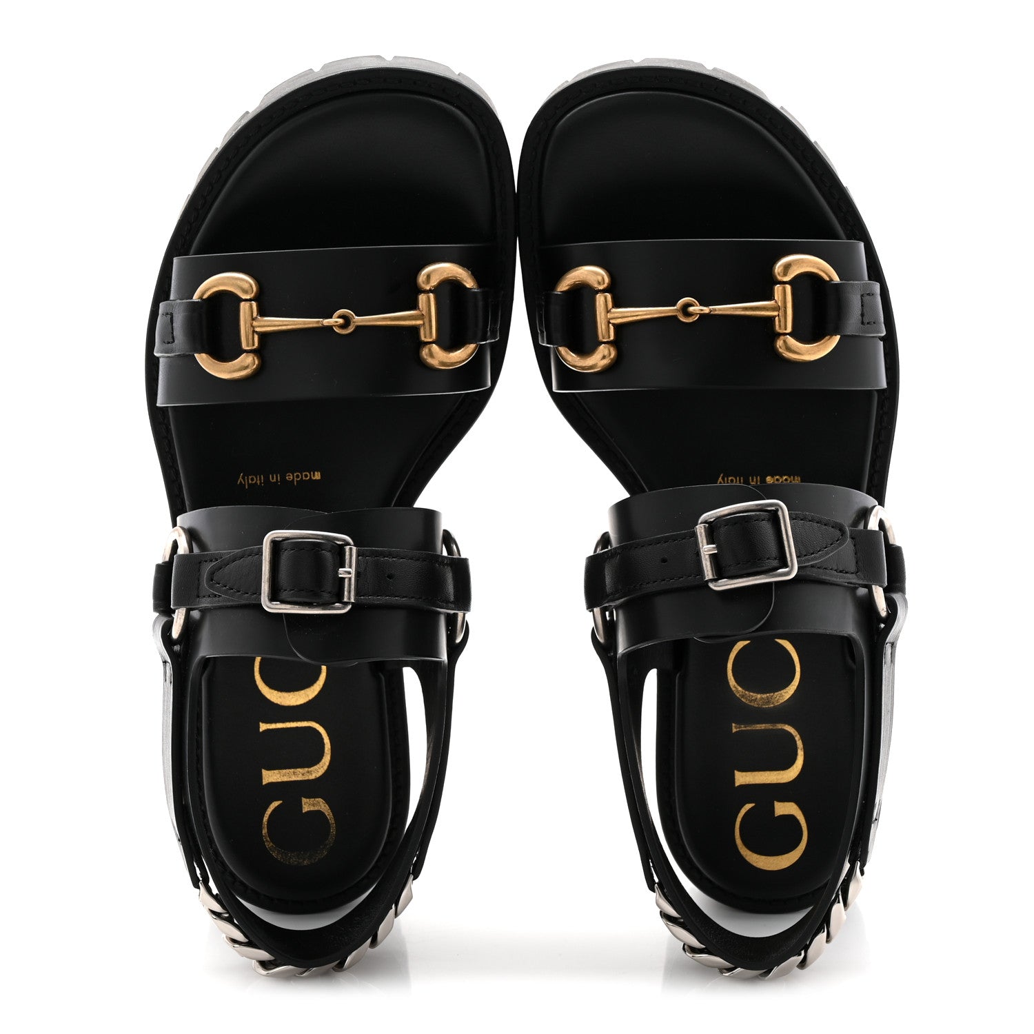 Gucci Calfskin Horsebit Bria Lug Sole Sandals 35.5 Black 5 of 9
