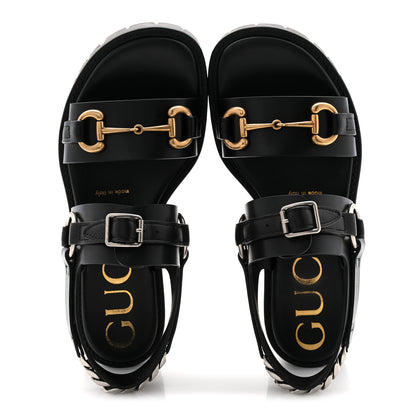 Gucci Calfskin Horsebit Bria Lug Sole Sandals 35.5 Black 5 of 9