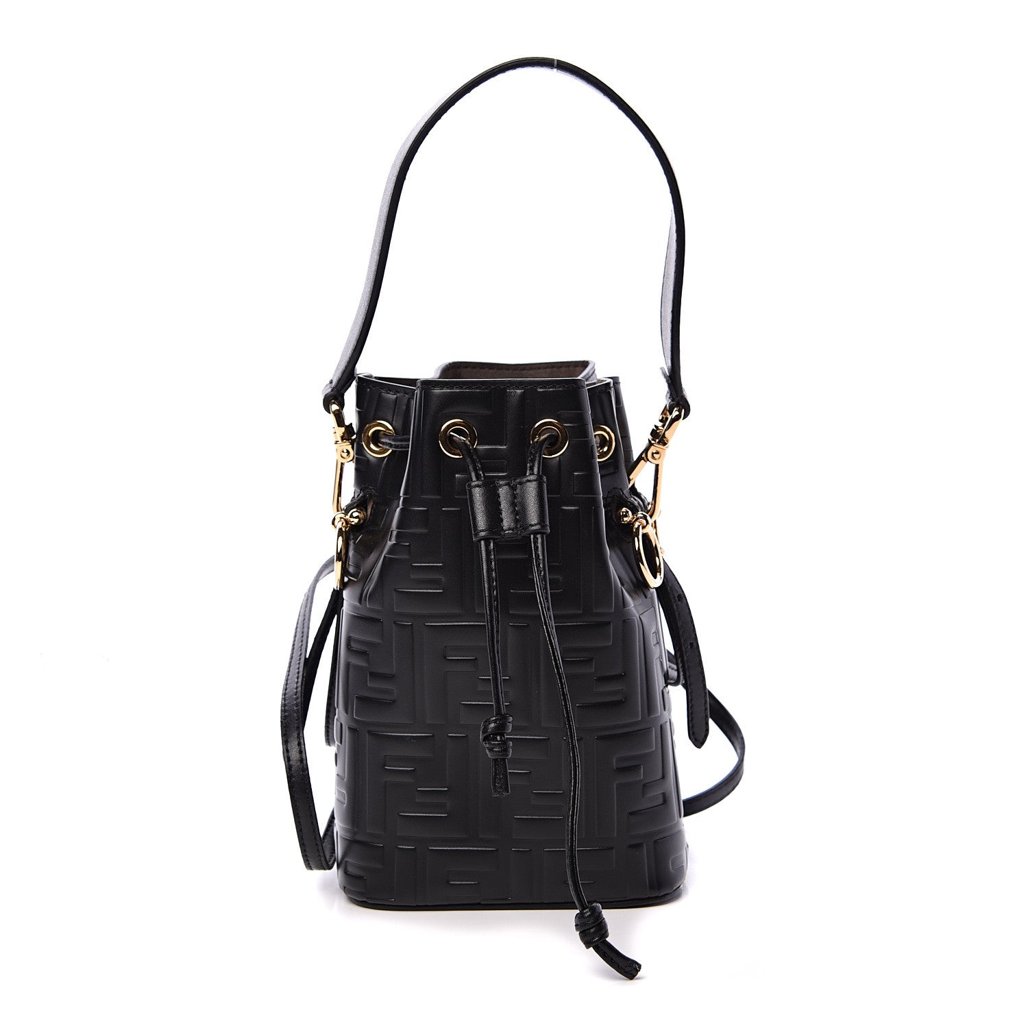 Fendi Vitello Liberty F is Fendi FF 1974 Embossed Mini Mon Tresor Bucket Bag Black 1 of 9