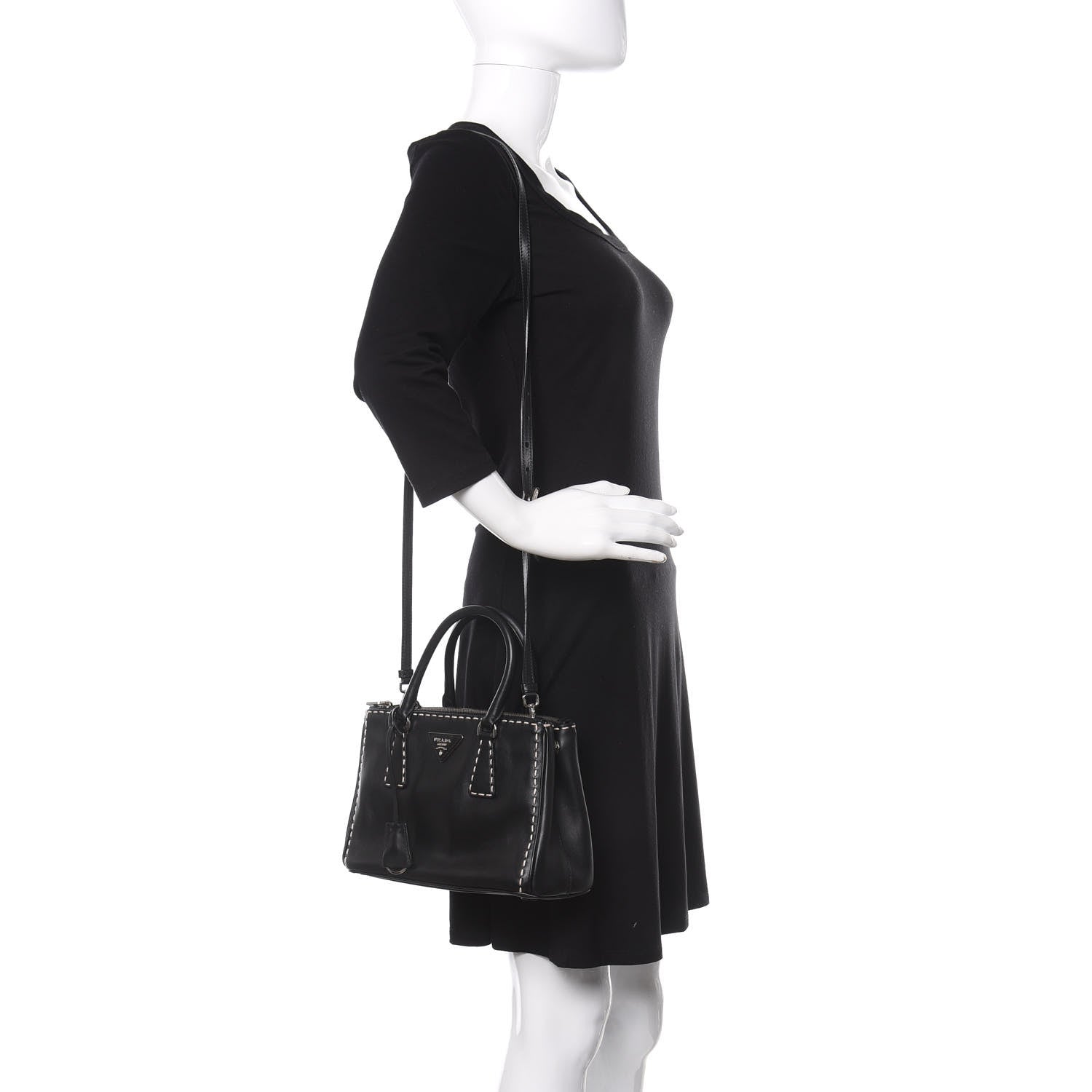 Prada City Calf Mini Hand Stitched Galleria Double Zip Tote Black 2 of 15