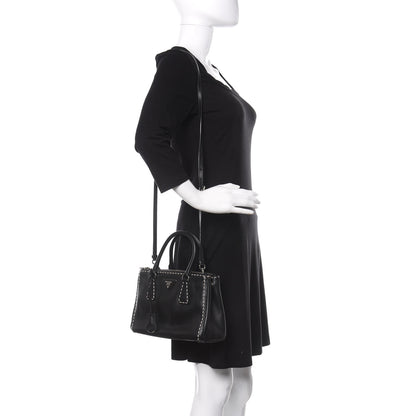 Prada City Calf Mini Hand Stitched Galleria Double Zip Tote Black 2 of 15