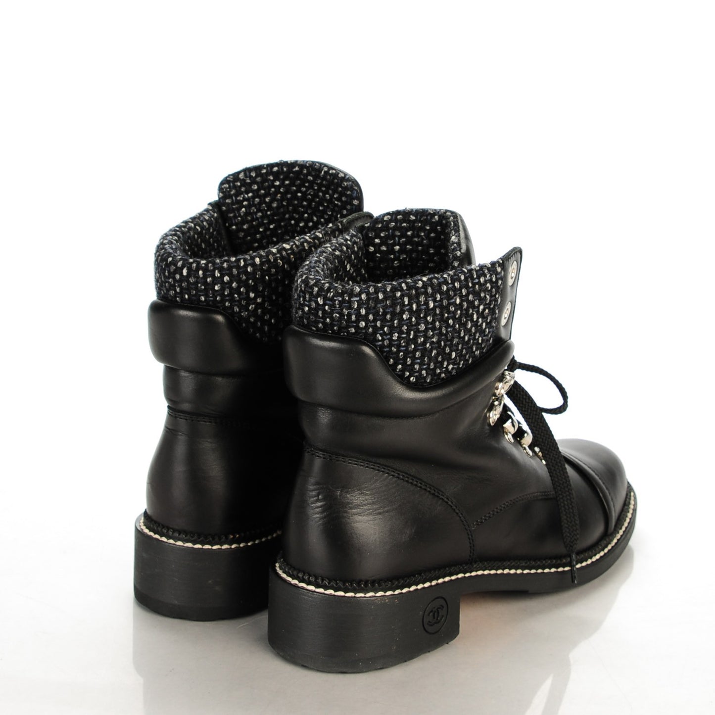 Calfskin Wool Combat Boots 39 Black