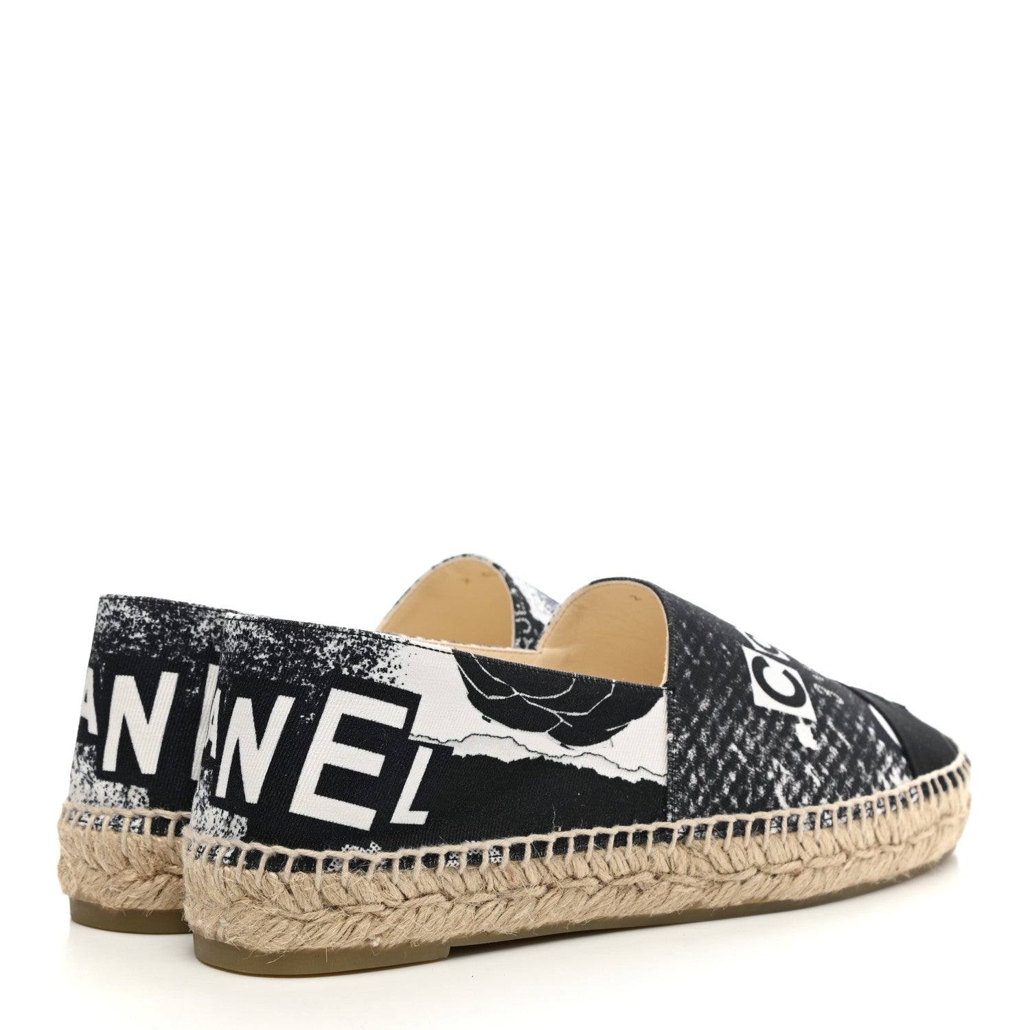 Chanel Fabric Grosgrain Printed Espadrilles 40 White Black 4 of 11