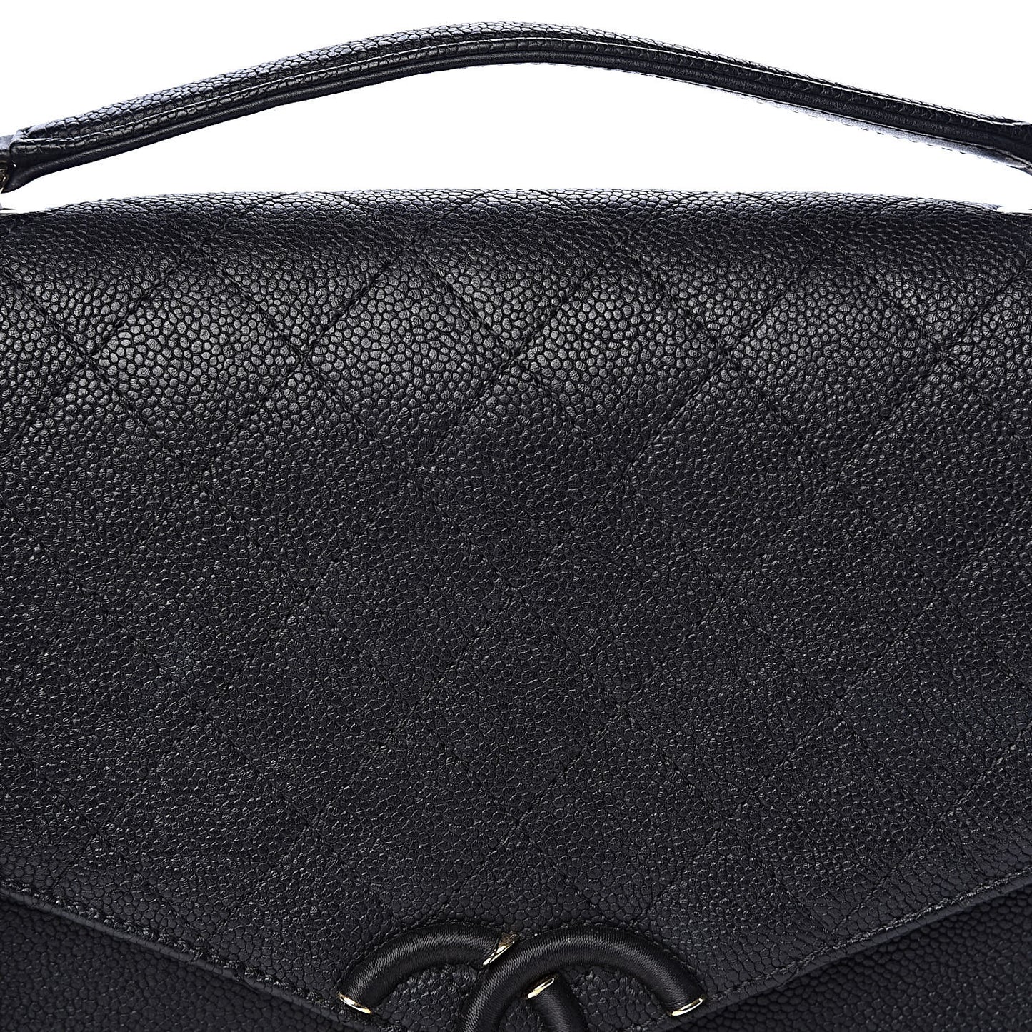 Grained Calfskin Quilted Medium Cuba Top Handle Flap Black
