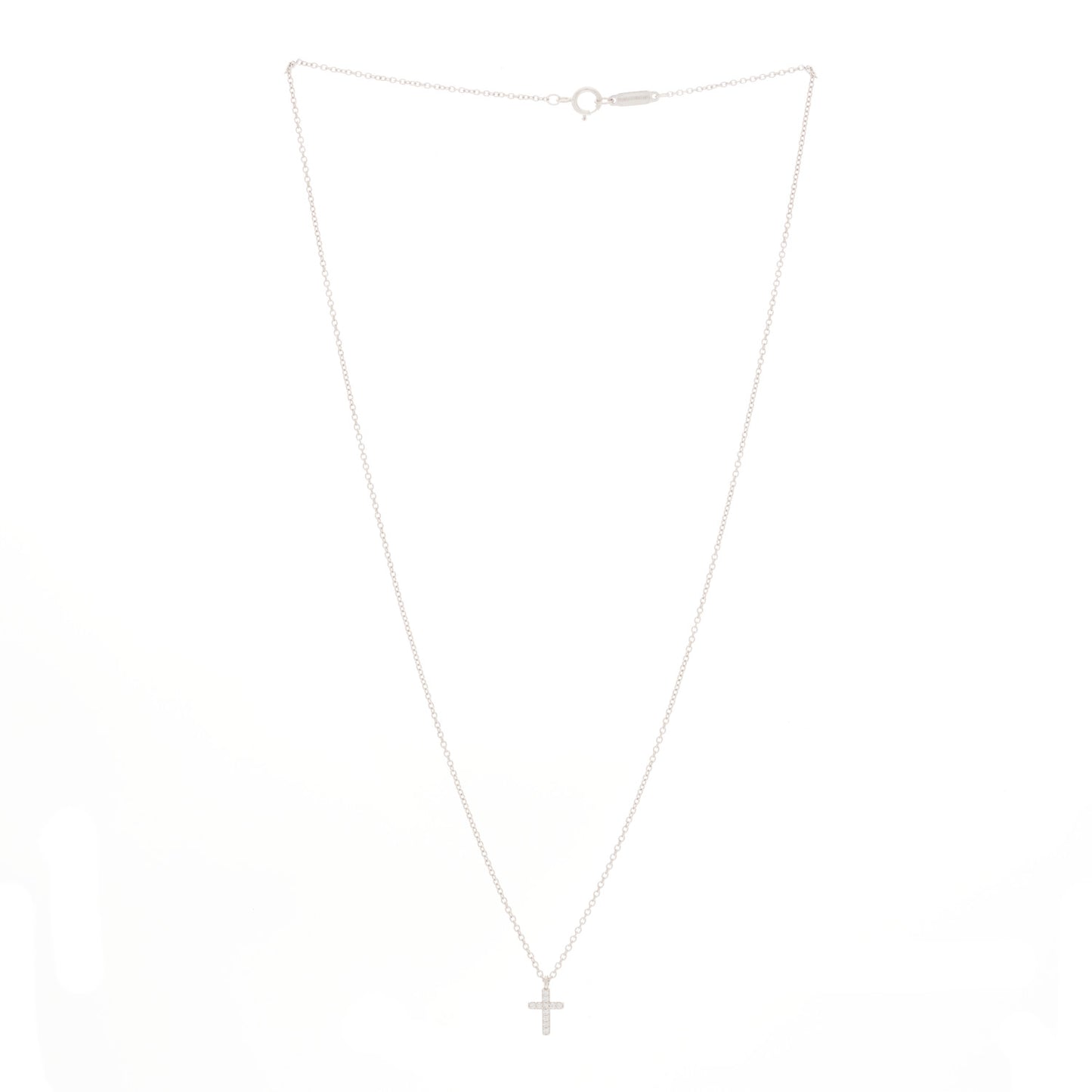 18K White Gold Diamond Mini Cross Pendant Necklace