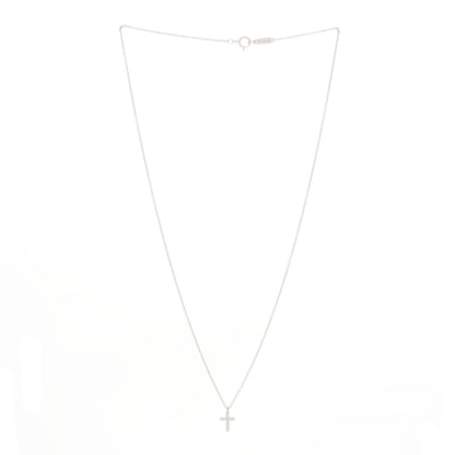 Tiffany 18K White Gold Diamond Mini Cross Pendant Necklace 3 of 5
