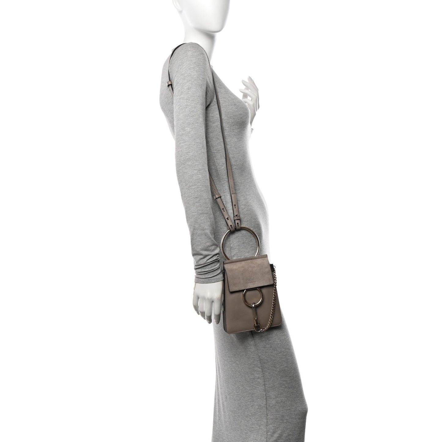 Suede Calfskin Mini Faye Bracelet Bag Motty Grey