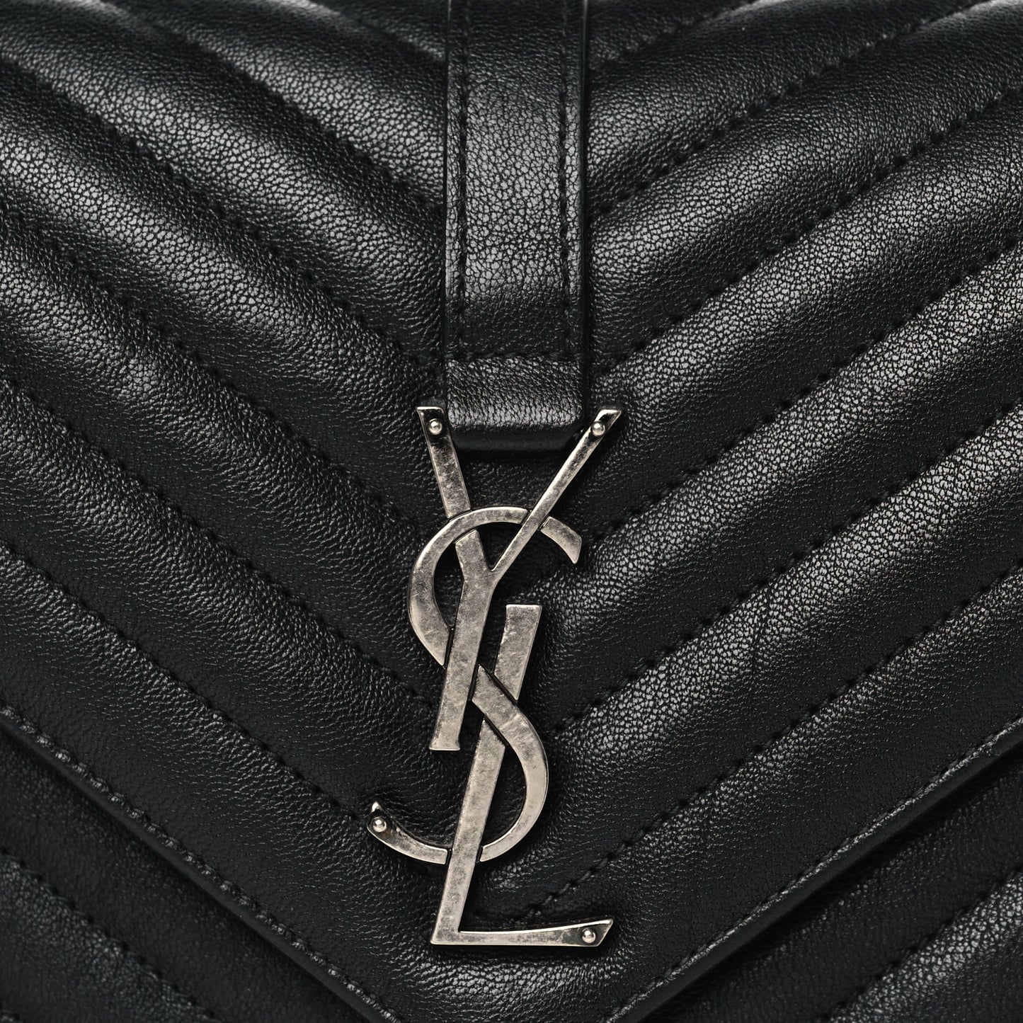 Sheepskin Matelasse Chevron Monogram Medium College Bag Black