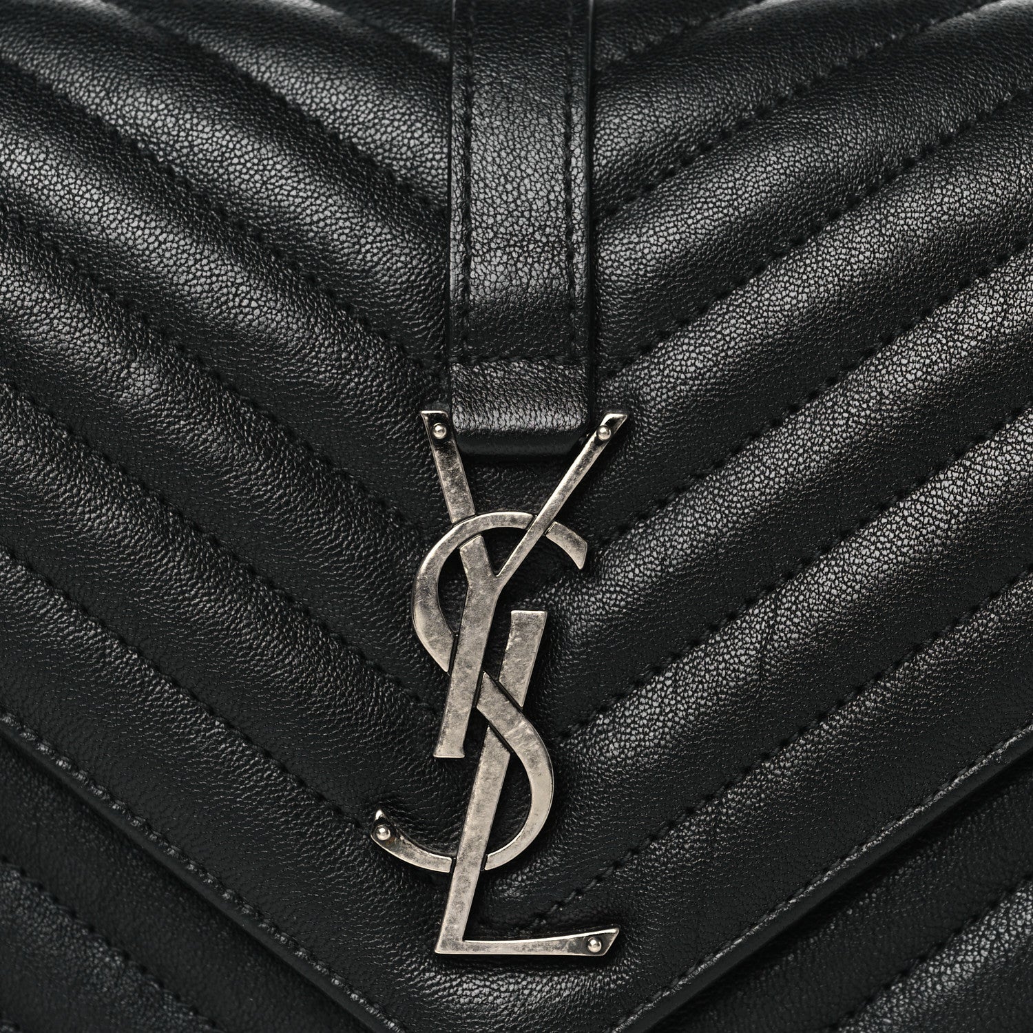 Saint Laurent Sheepskin Matelasse Chevron Monogram Medium College Bag Black 8 of 11