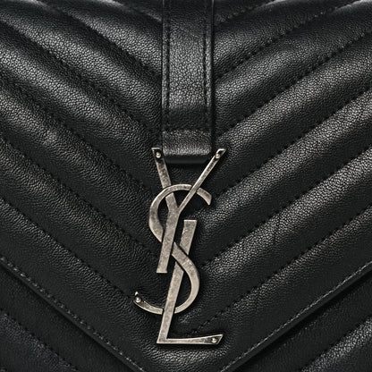 Saint Laurent Sheepskin Matelasse Chevron Monogram Medium College Bag Black 8 of 11