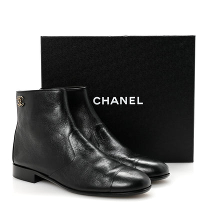 Chanel Aged Calfskin CC Ankle Boots 41 Black 9 of 9