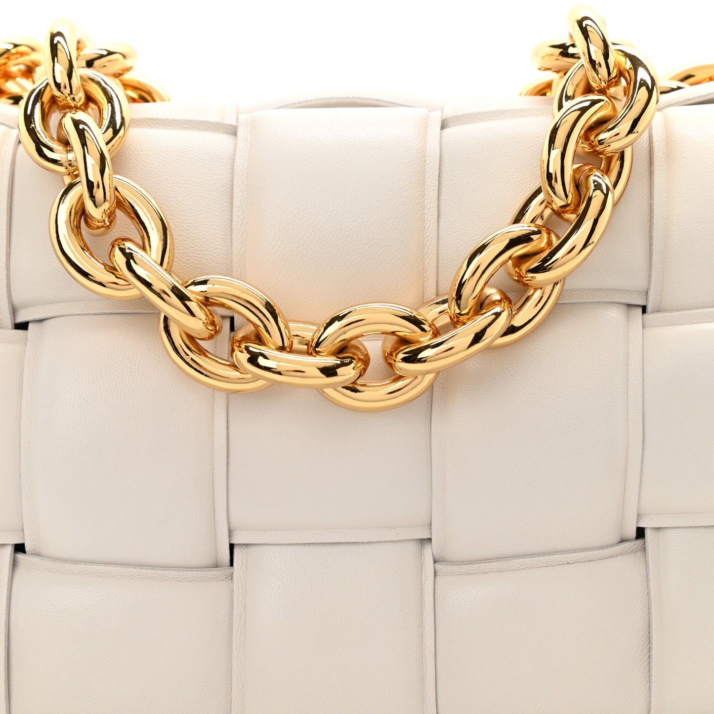 Lambskin Maxi Intreccio Padded Chain Cassette Crossbody Bag White