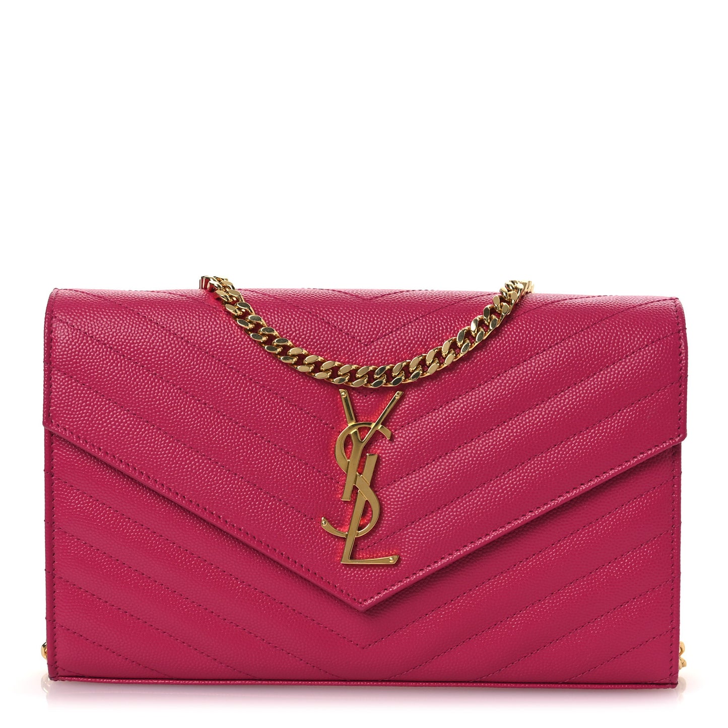 Grain De Poudre Matelasse Chevron Monogram Chain Wallet Lipstick Fuchsia