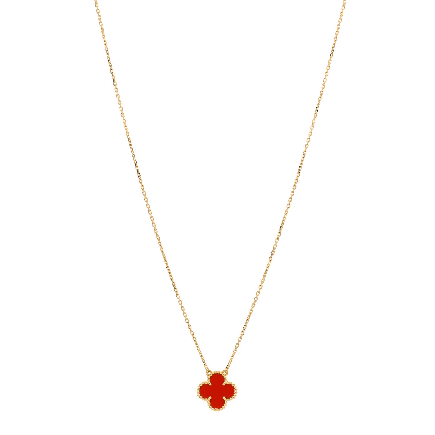 18K Yellow Gold Carnelian Vintage Alhambra Pendant Necklace
