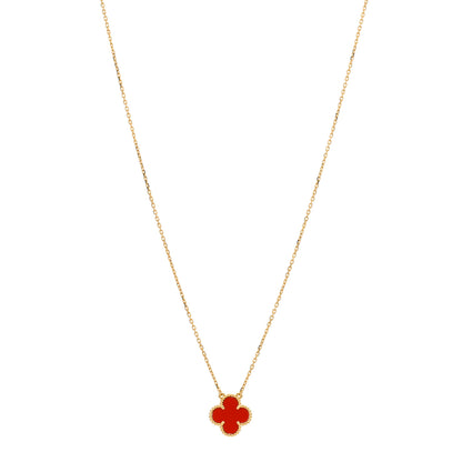 Van Cleef & Arpels 18K Yellow Gold Carnelian Vintage Alhambra Pendant Necklace 1 of 3